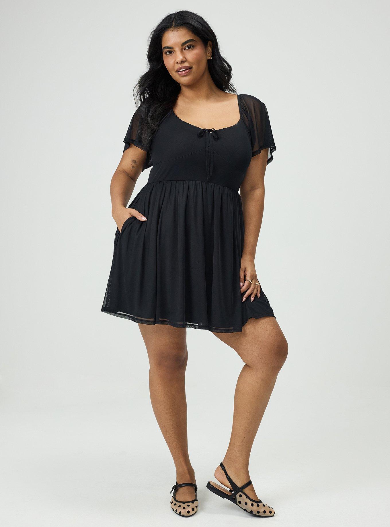 Flutter Sleeve Mesh Mini Dress, DEEP BLACK, hi-res