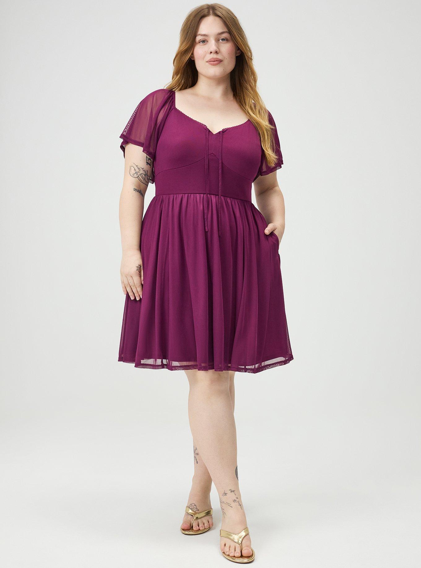 Flutter Sleeve Mesh Mini Dress, PLUM CASPIA, alternate