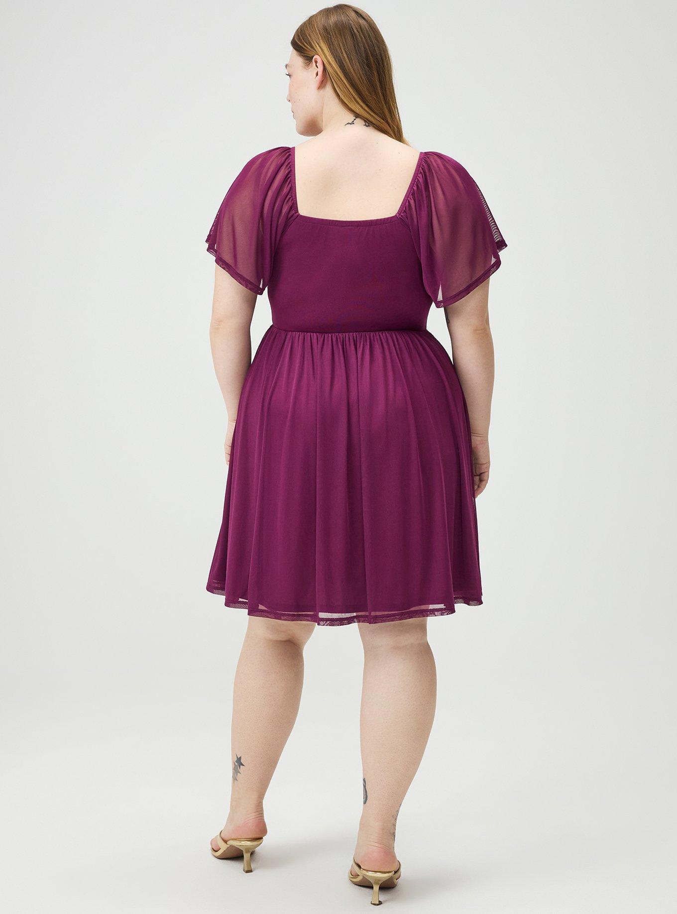 Flutter Sleeve Mesh Mini Dress, PLUM CASPIA, alternate