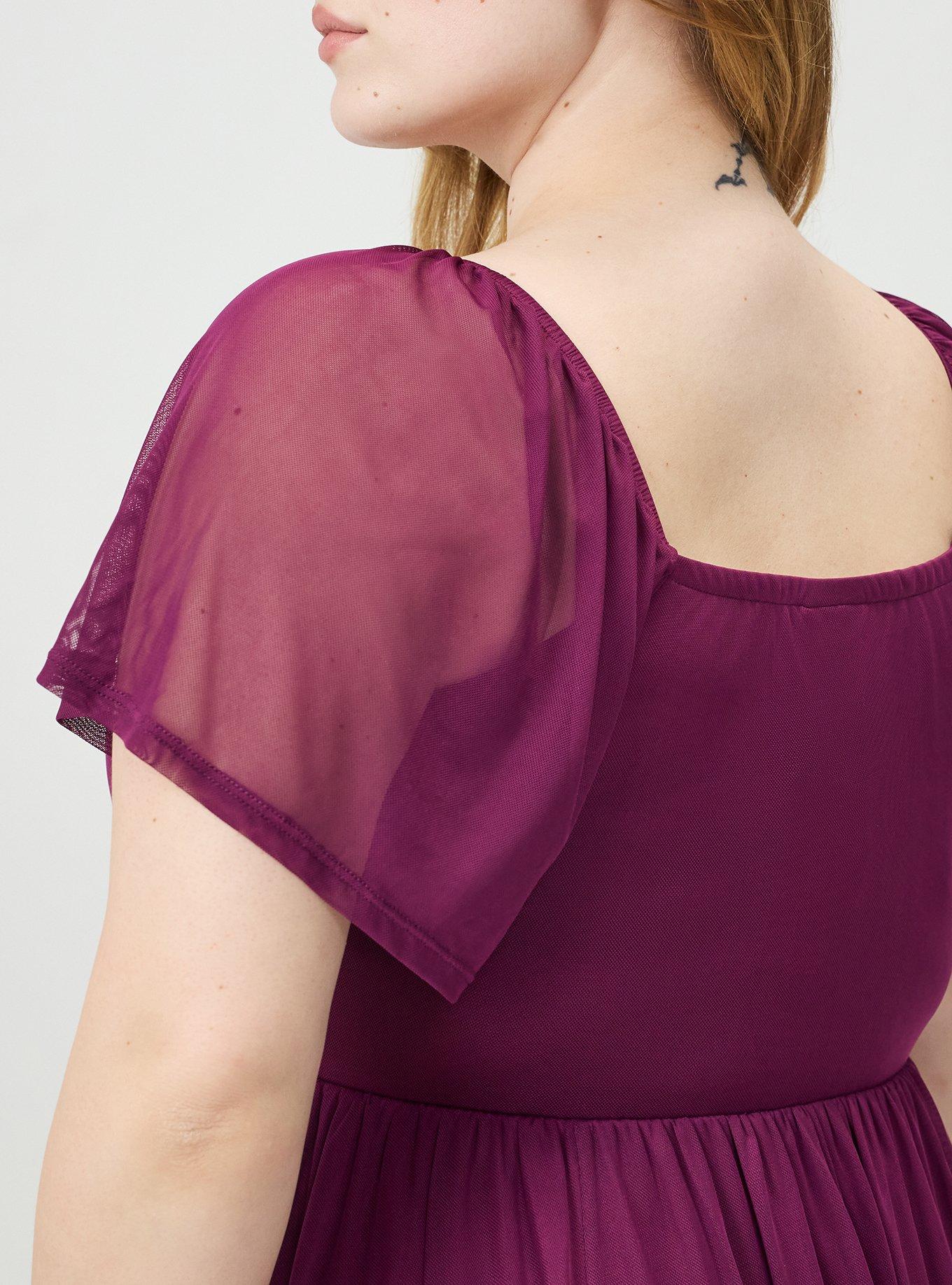 Flutter Sleeve Mesh Mini Dress, PLUM CASPIA, alternate