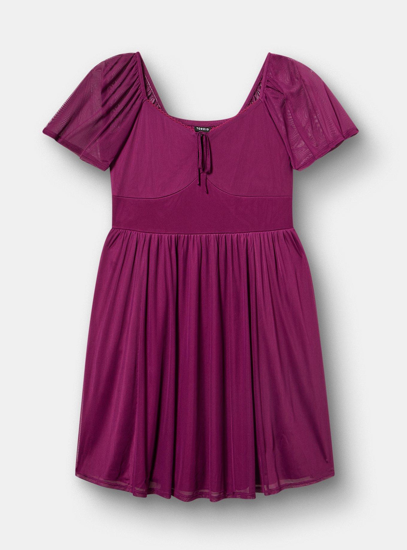 Flutter Sleeve Mesh Mini Dress, PLUM CASPIA, hi-res