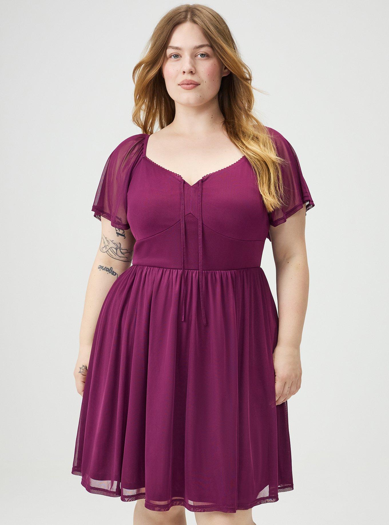 Flutter Sleeve Mesh Mini Dress, PLUM CASPIA, hi-res