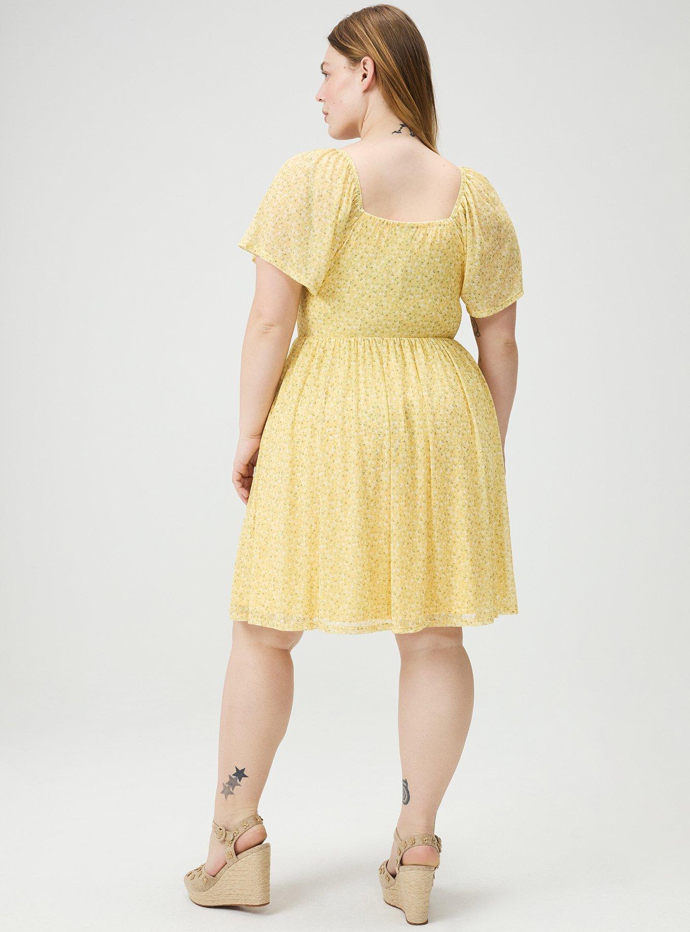 Flutter Sleeve Mesh Mini Dress, BABY BREATH FLORAL YELLOW, alternate