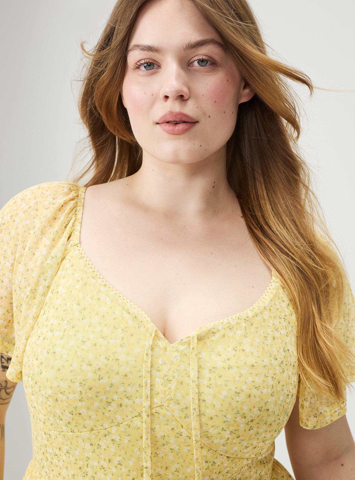 Flutter Sleeve Mesh Mini Dress, BABY BREATH FLORAL YELLOW, alternate