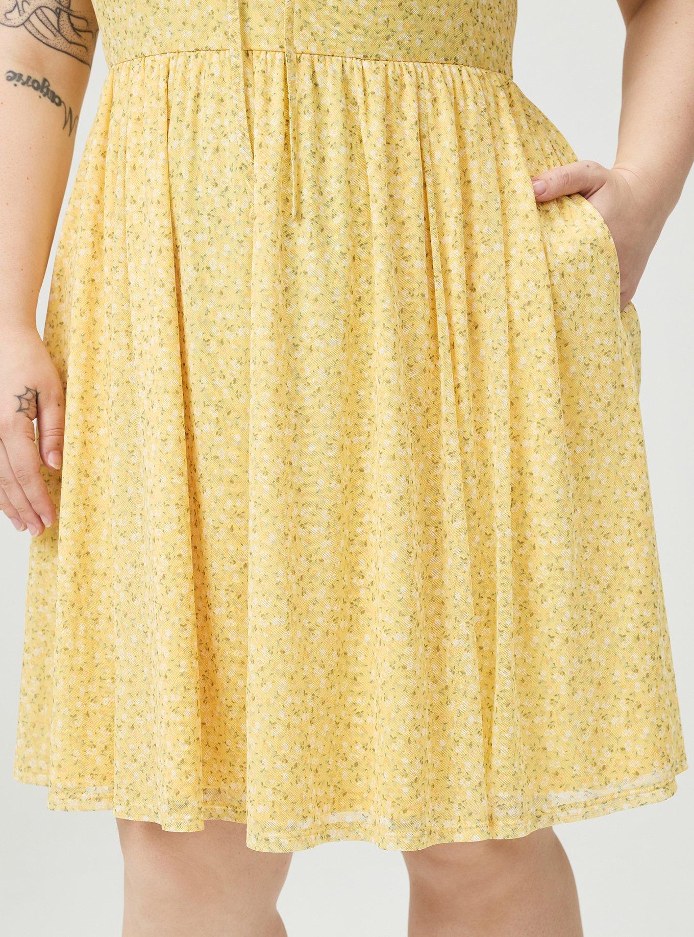 Flutter Sleeve Mesh Mini Dress, BABY BREATH FLORAL YELLOW, alternate