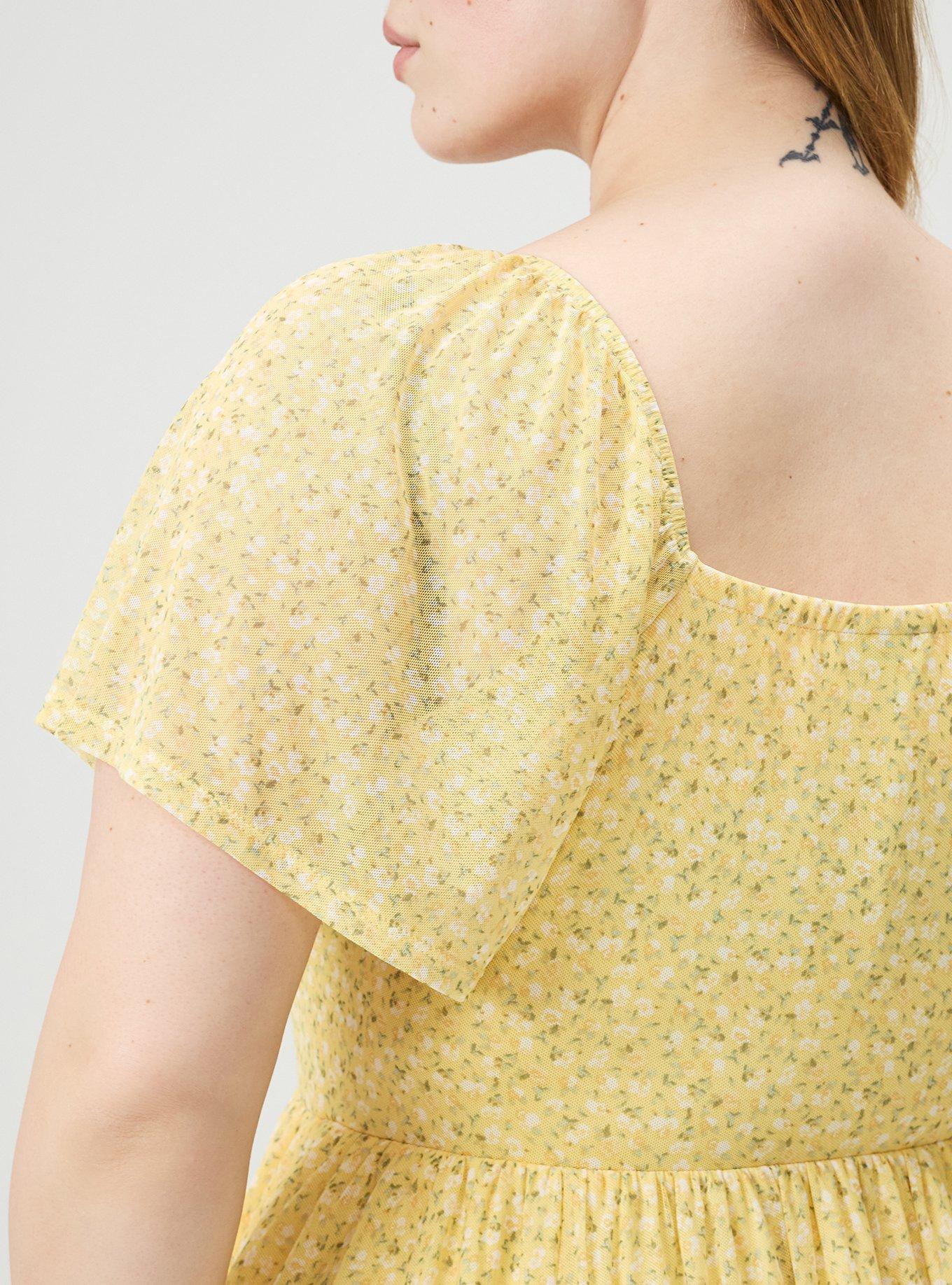 Flutter Sleeve Mesh Mini Dress, BABY BREATH FLORAL YELLOW, alternate