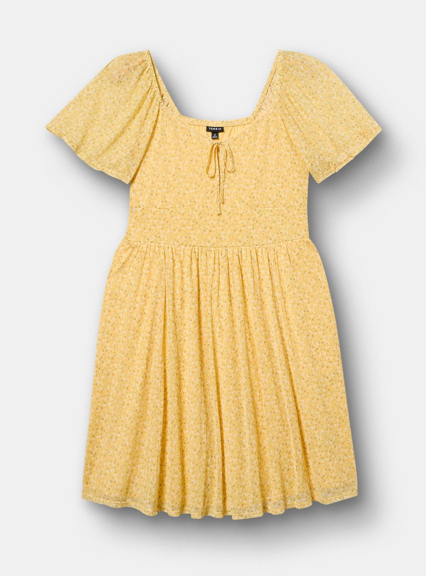 Flutter Sleeve Mesh Mini Dress, BABY BREATH FLORAL YELLOW, hi-res