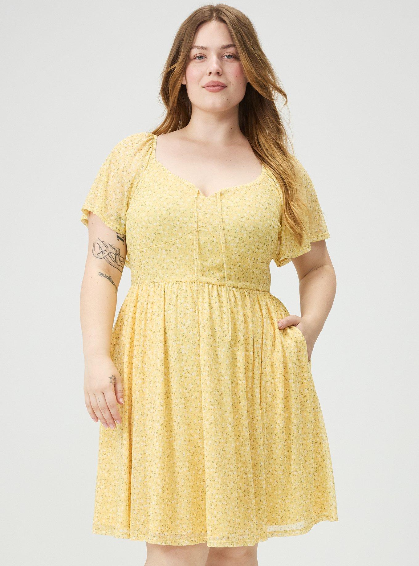 Flutter Sleeve Mesh Mini Dress, BABY BREATH FLORAL YELLOW, hi-res