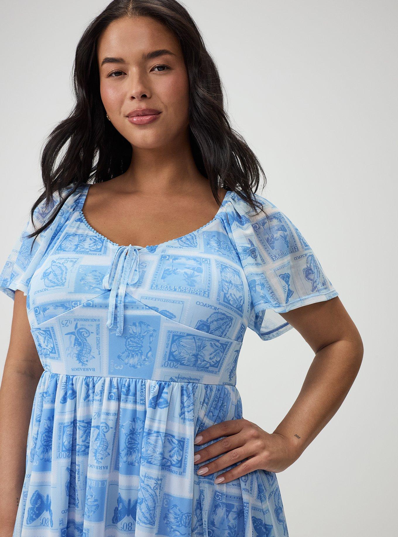 Flutter Sleeve Mesh Mini Dress, SEAFARING STAMPS BLUE, alternate