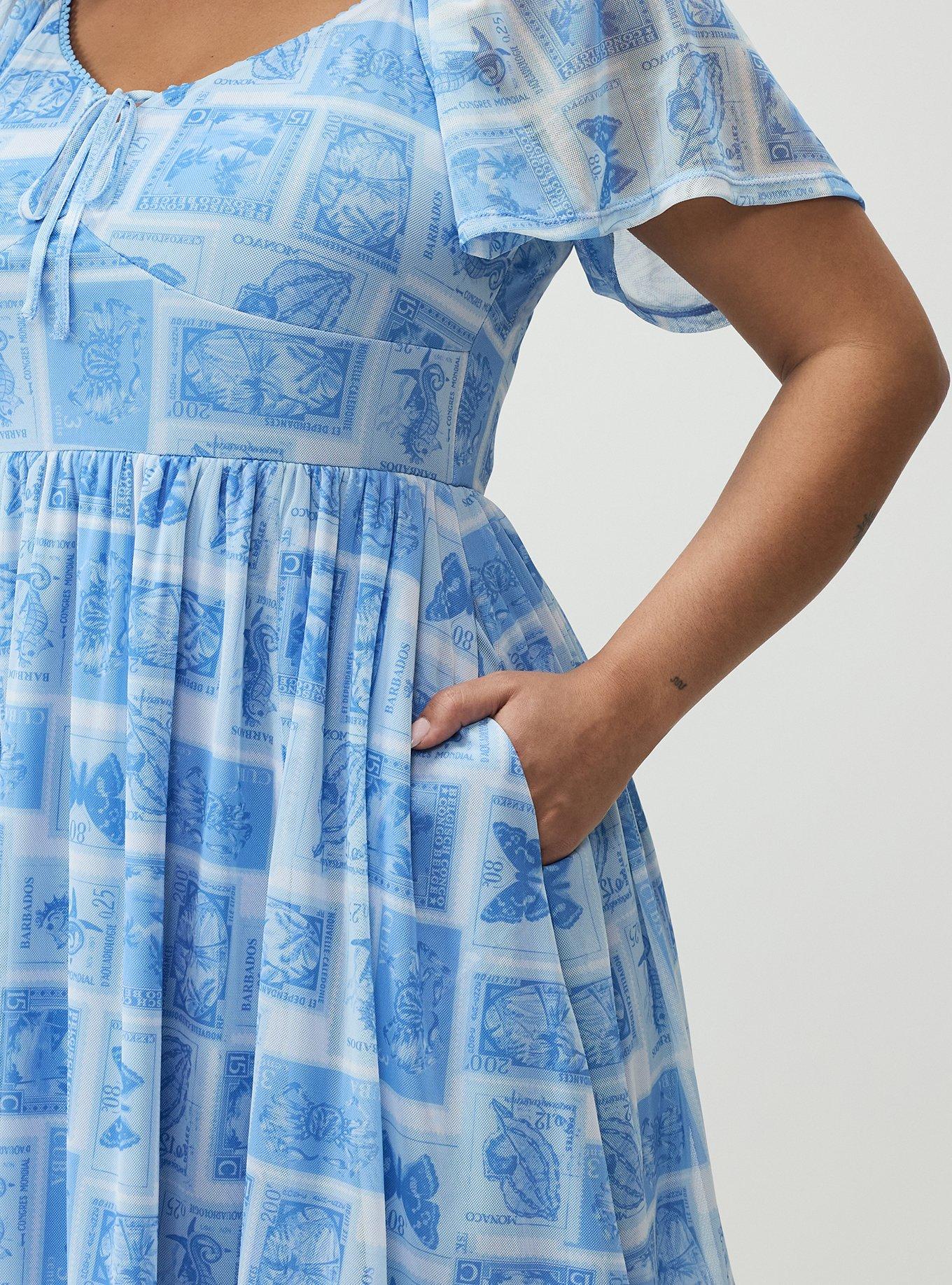 Flutter Sleeve Mesh Mini Dress, SEAFARING STAMPS BLUE, alternate