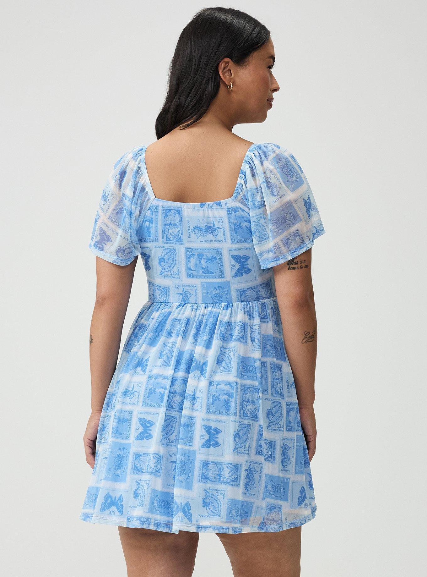 Flutter Sleeve Mesh Mini Dress, SEAFARING STAMPS BLUE, alternate