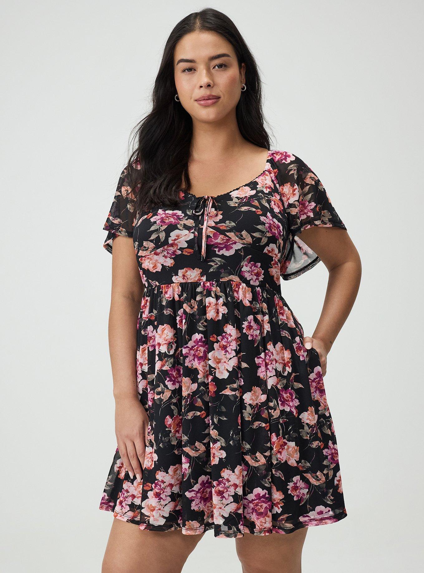 Flutter Sleeve Mesh Mini Dress, AURA FLORAL BLACK, alternate