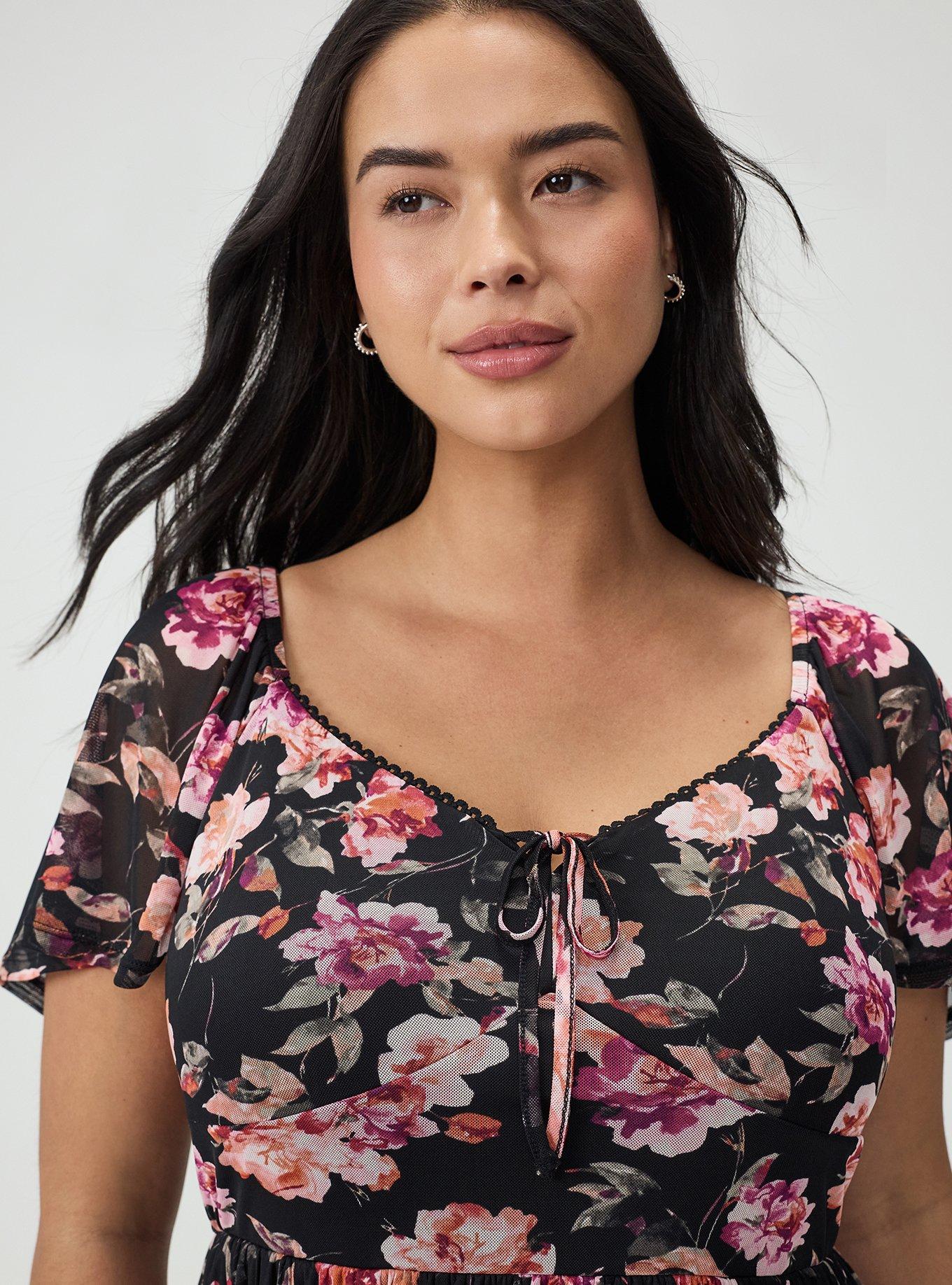 Flutter Sleeve Mesh Mini Dress, AURA FLORAL BLACK, alternate