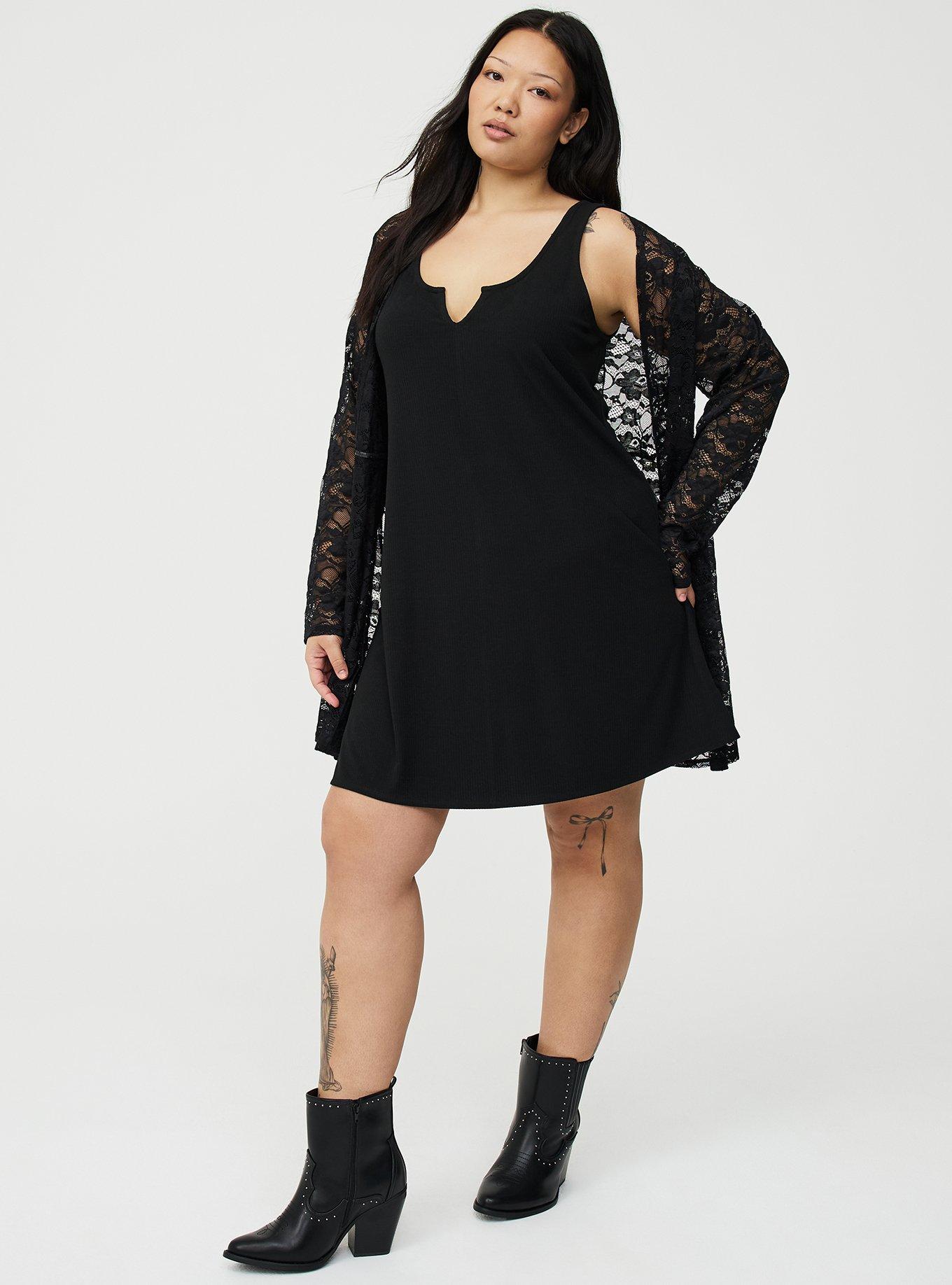 open lace back dress Black Rib Knit Cami Mini Dress – PrettyFashion.com main image 1
