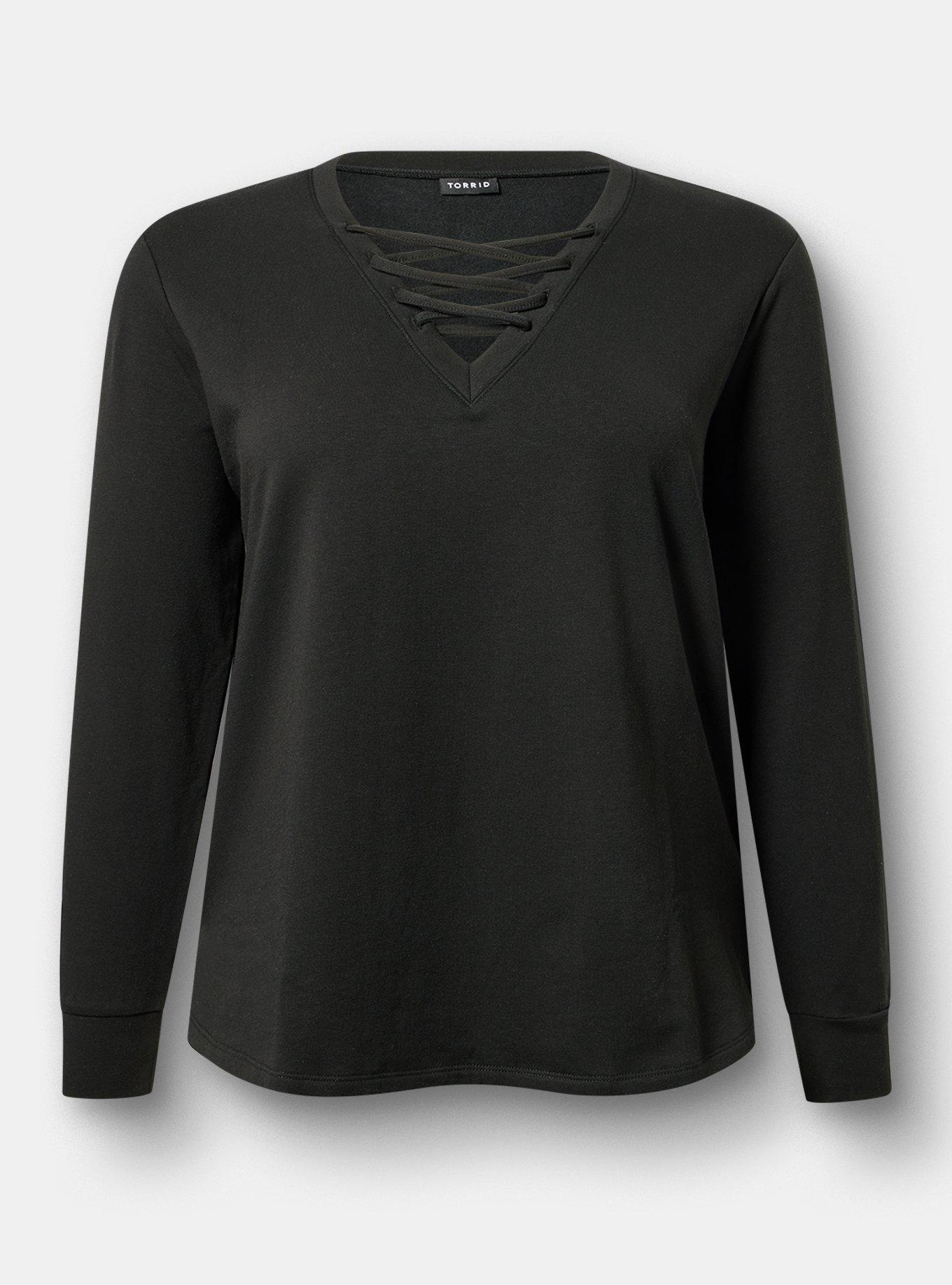 Super Soft Fleece Lace-Up Top, DEEP BLACK, hi-res