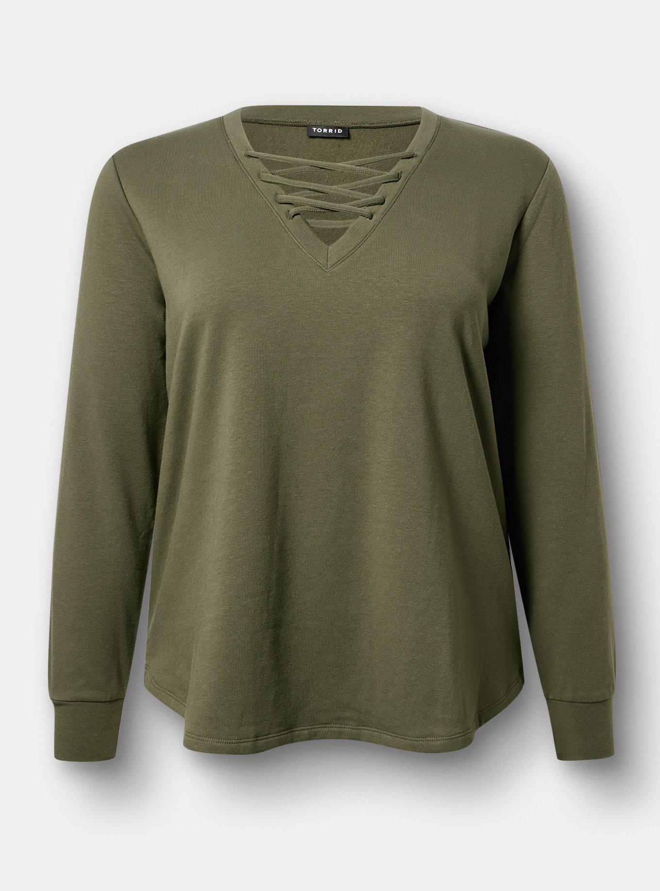 Super Soft Fleece Lace-Up Top, DEEP DEPTHS, hi-res