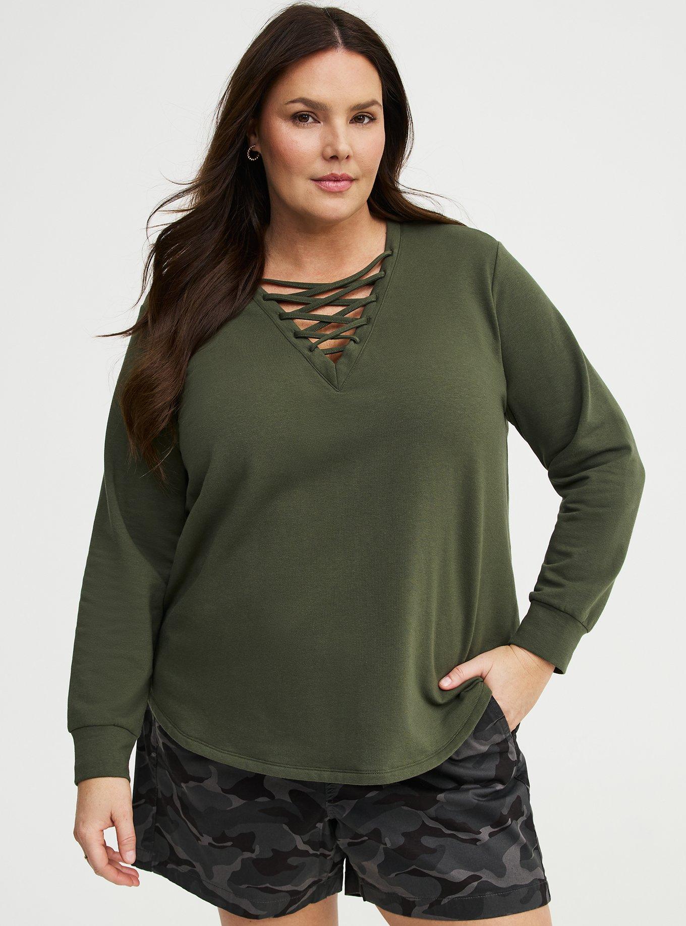 Super Soft Fleece Lace-Up Top, DEEP DEPTHS, hi-res