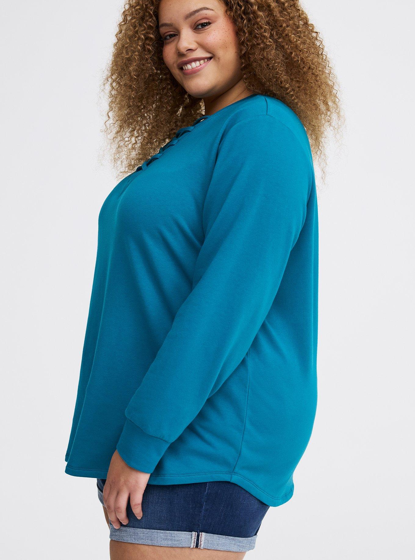 Super Soft Fleece Lace-Up Top, OCEAN DEPTHS, alternate