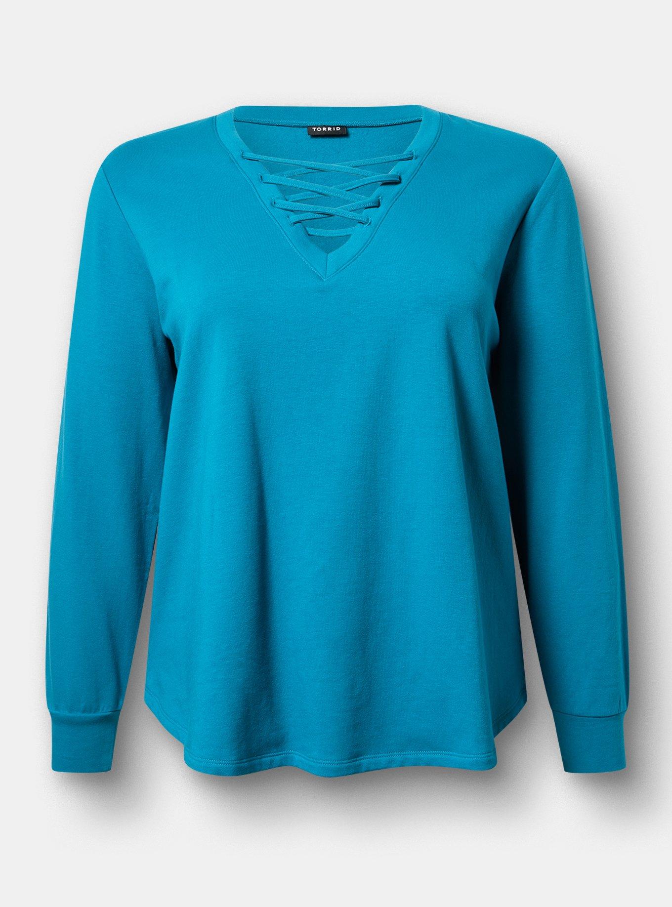 Super Soft Fleece Lace-Up Top, OCEAN DEPTHS, hi-res