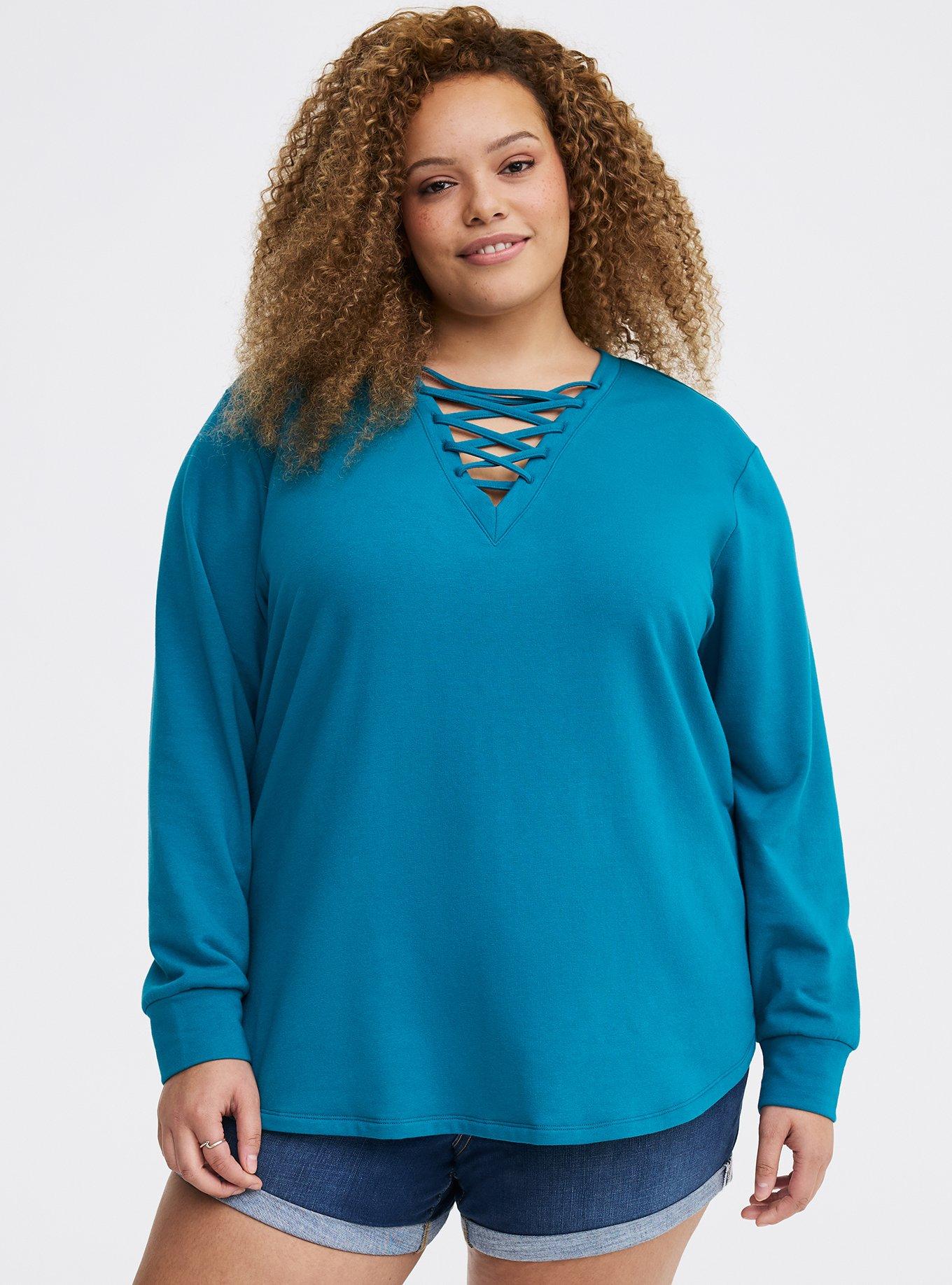 Super Soft Fleece Lace-Up Top, OCEAN DEPTHS, hi-res