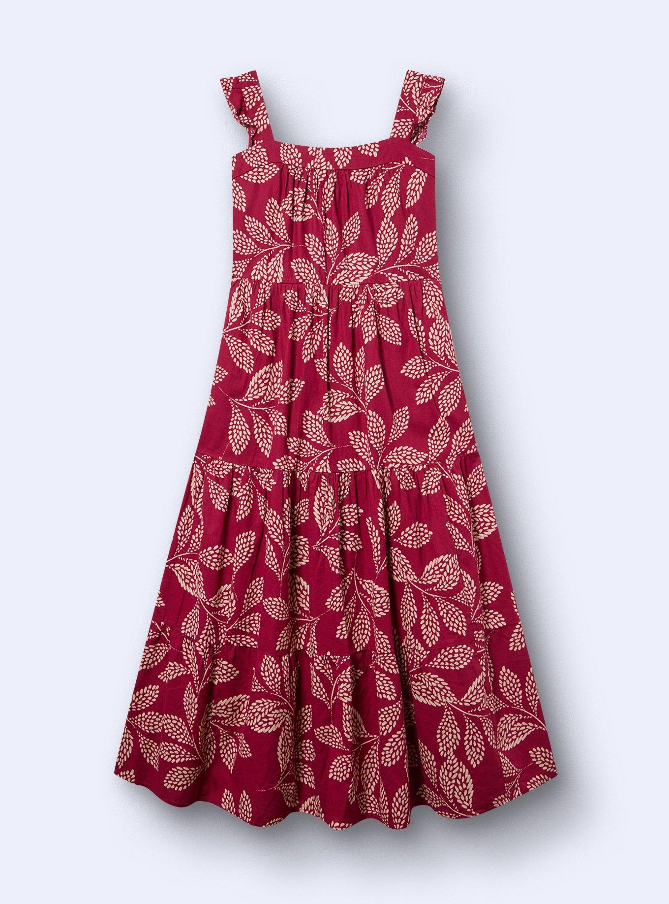 Belle Isle Flutter Sleeve Tiered Maxi Dress, COUNTRY LEAVES BURGUNDY, hi-res