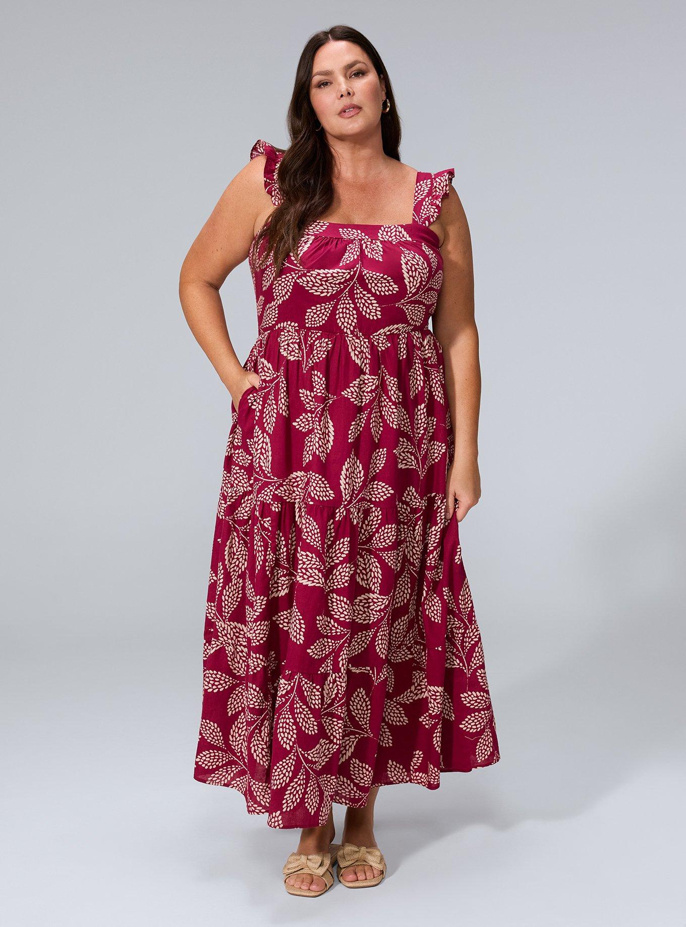 Belle Isle Flutter Sleeve Tiered Maxi Dress, COUNTRY LEAVES BURGUNDY, hi-res