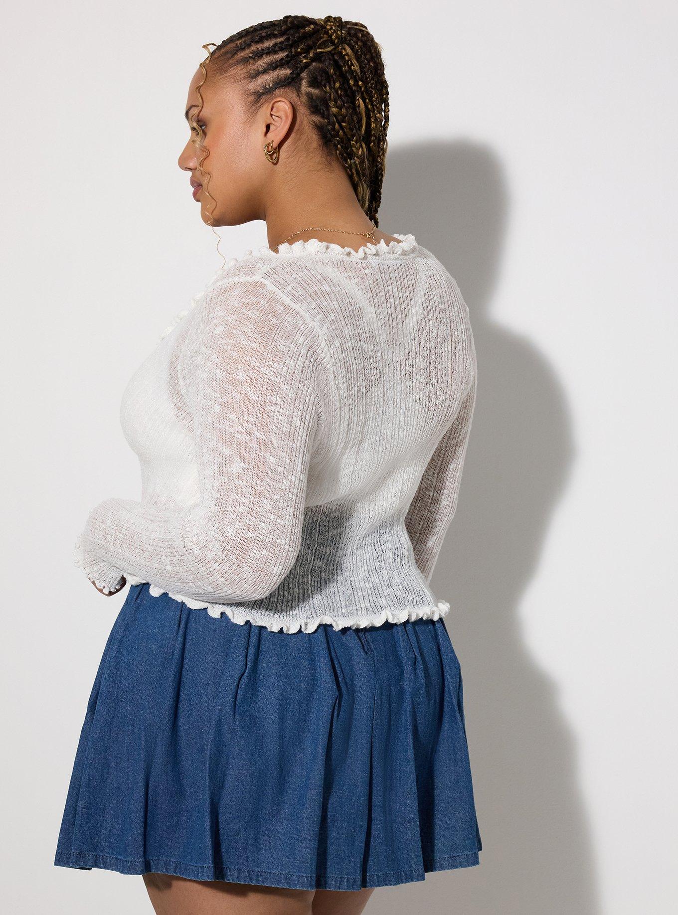 LoveSick Sheer Lettuce Edge Cardigan, CLOUD DANCER, alternate
