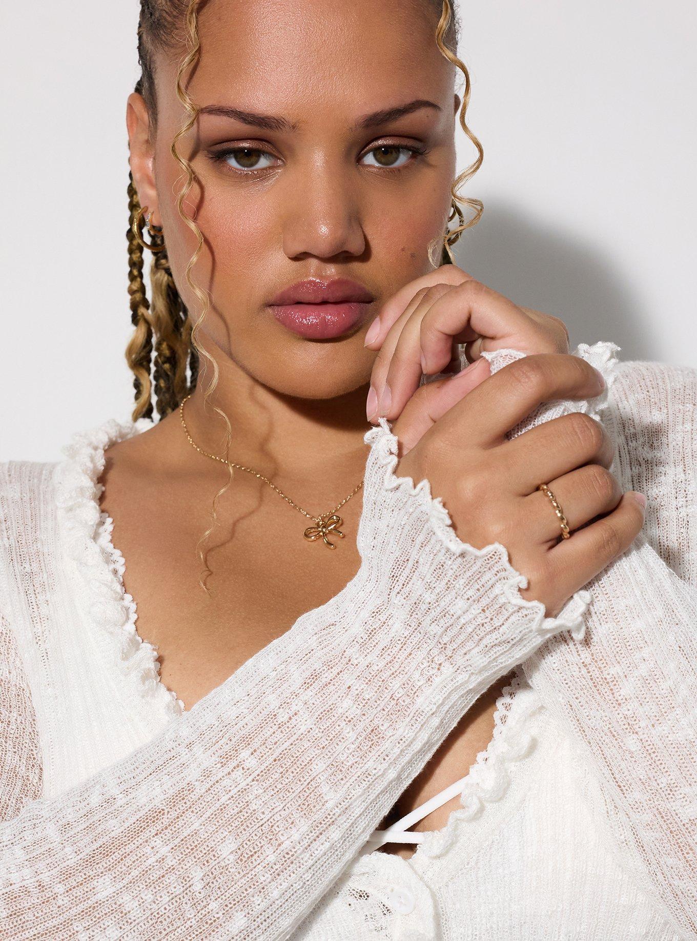 LoveSick Sheer Lettuce Edge Cardigan, CLOUD DANCER, alternate