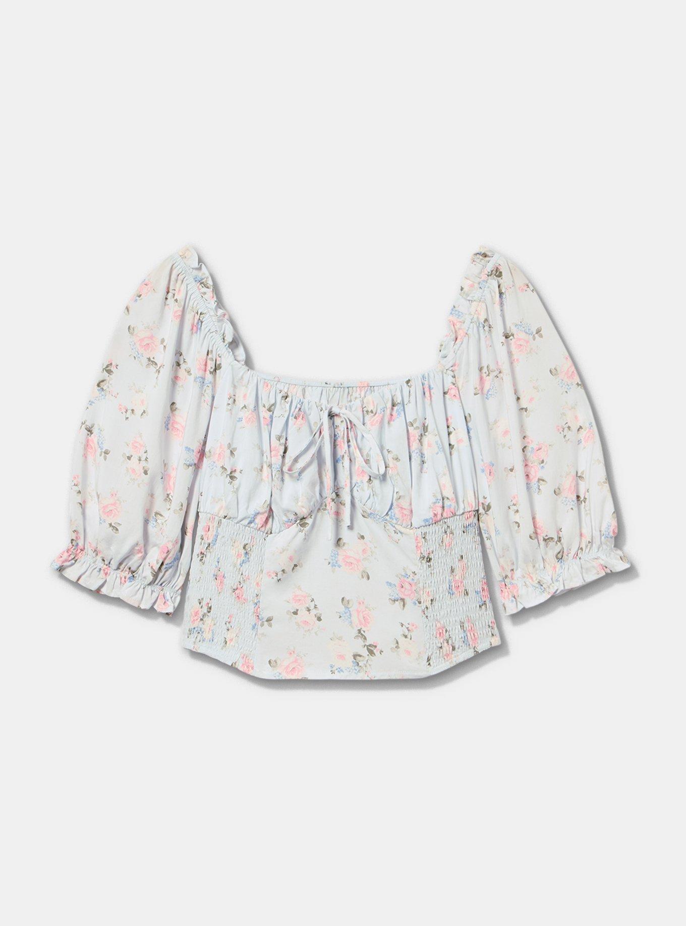 LoveSick Elbow Sleeve Smocked Top, MANSFIELD ROSE PALE BLUE, flat