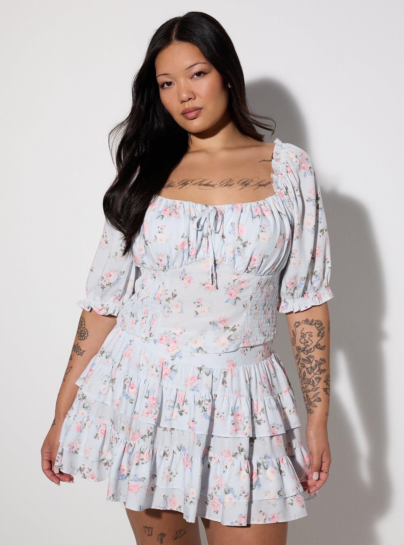 Plus Size LoveSick Elbow Sleeve Smocked Top, MANSFIELD ROSE PALE BLUE, hi-res