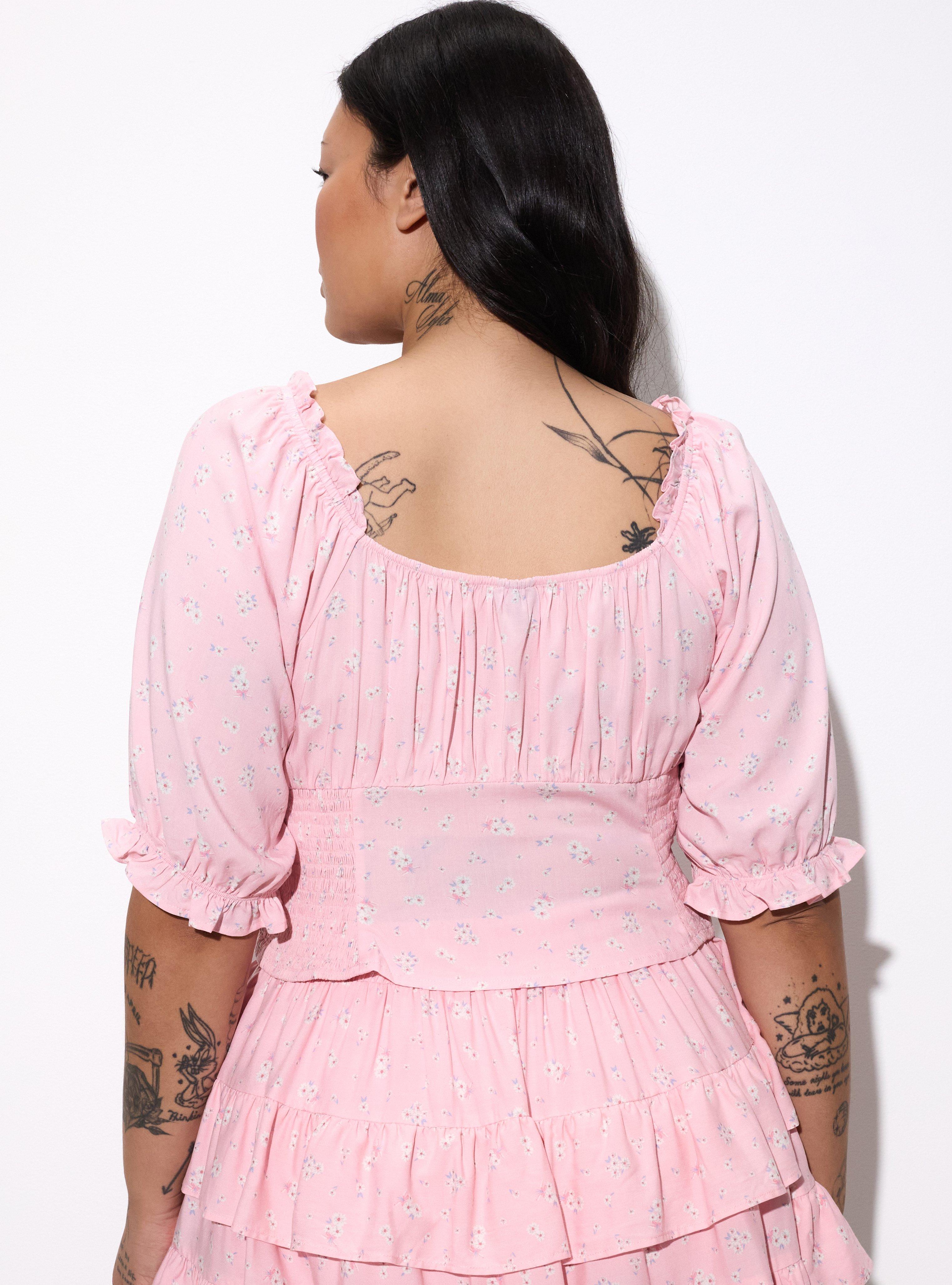 LoveSick Elbow Sleeve Smocked Top, FELICITY BOUQUET PINK, alternate