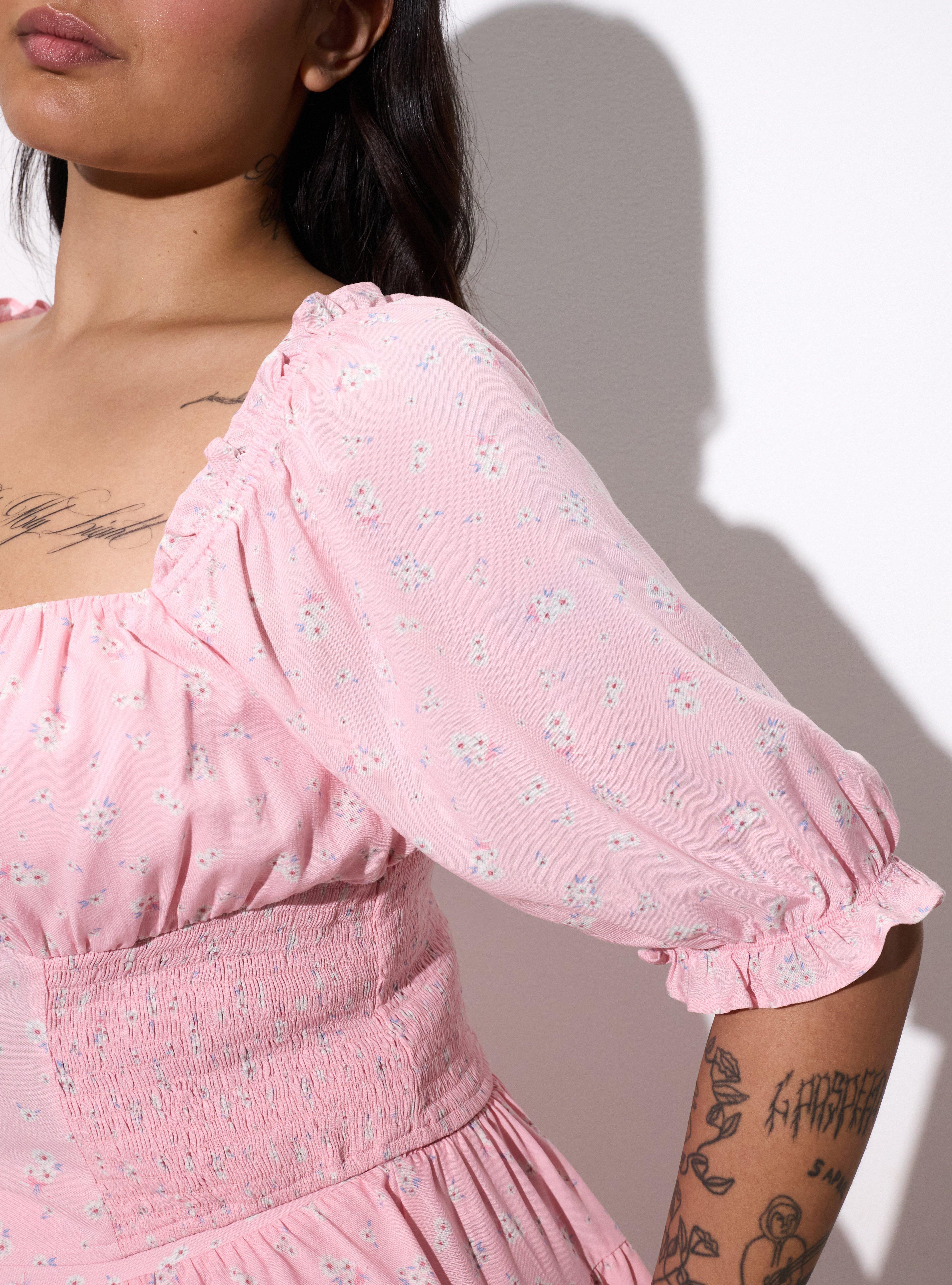 LoveSick Elbow Sleeve Smocked Top, FELICITY BOUQUET PINK, alternate