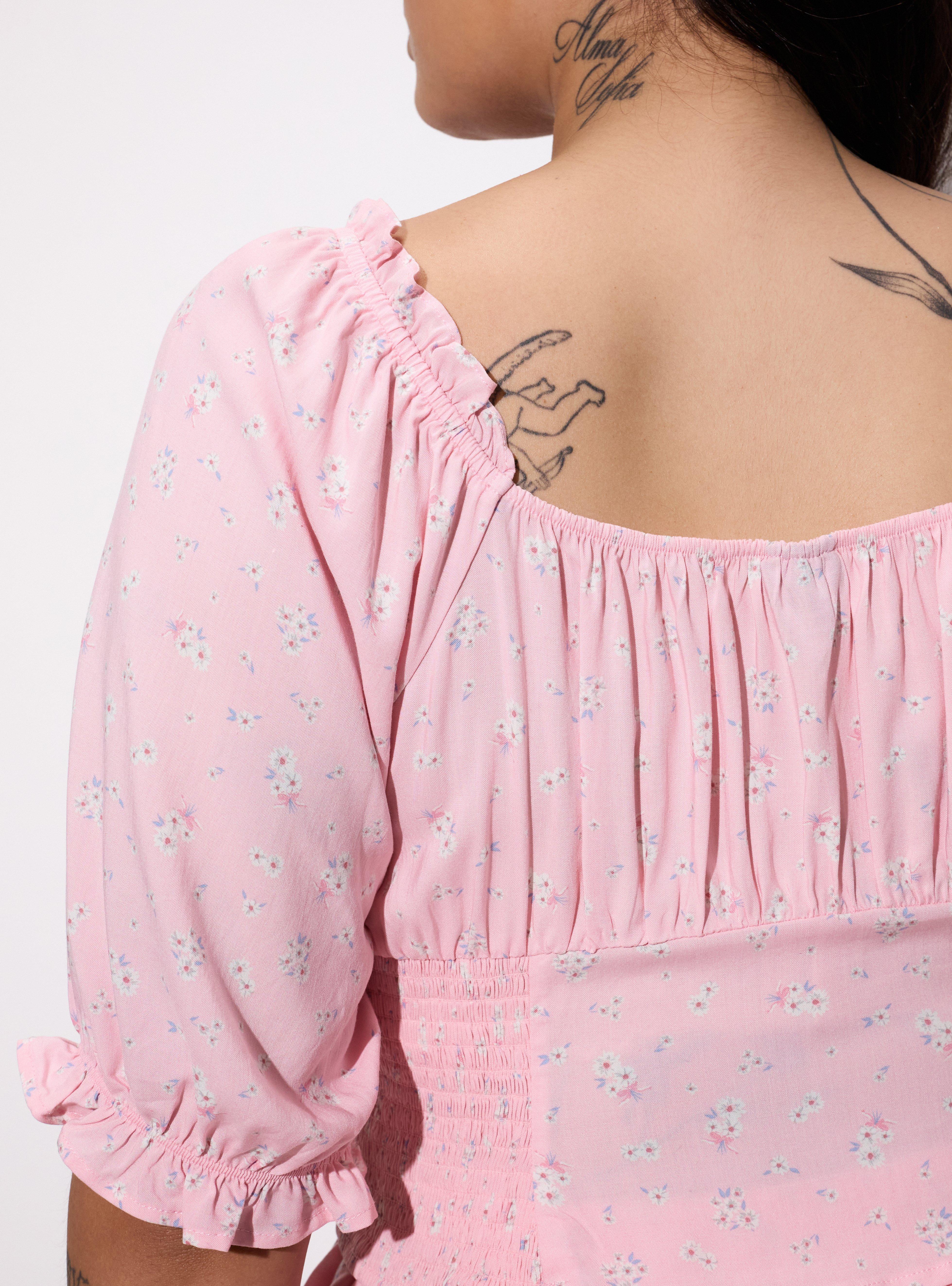 LoveSick Elbow Sleeve Smocked Top, FELICITY BOUQUET PINK, alternate