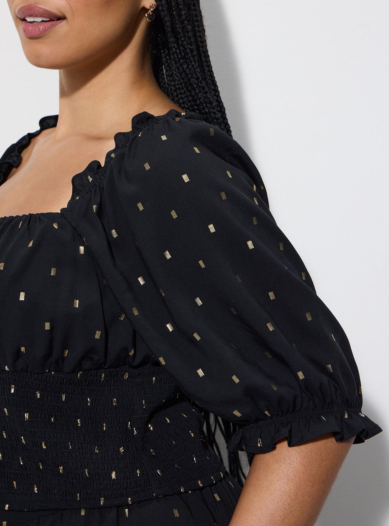 LoveSick Elbow Sleeve Smocked Top, FIL COUPE BLACK, alternate