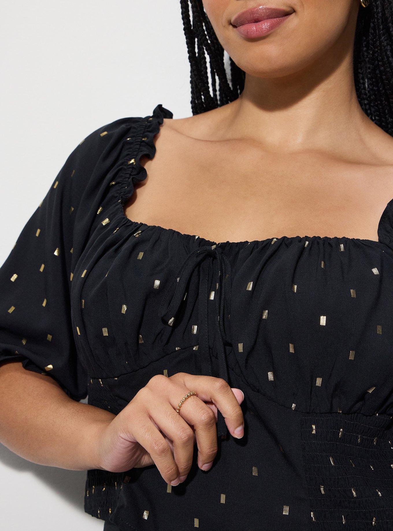 LoveSick Elbow Sleeve Smocked Top, FIL COUPE BLACK, alternate
