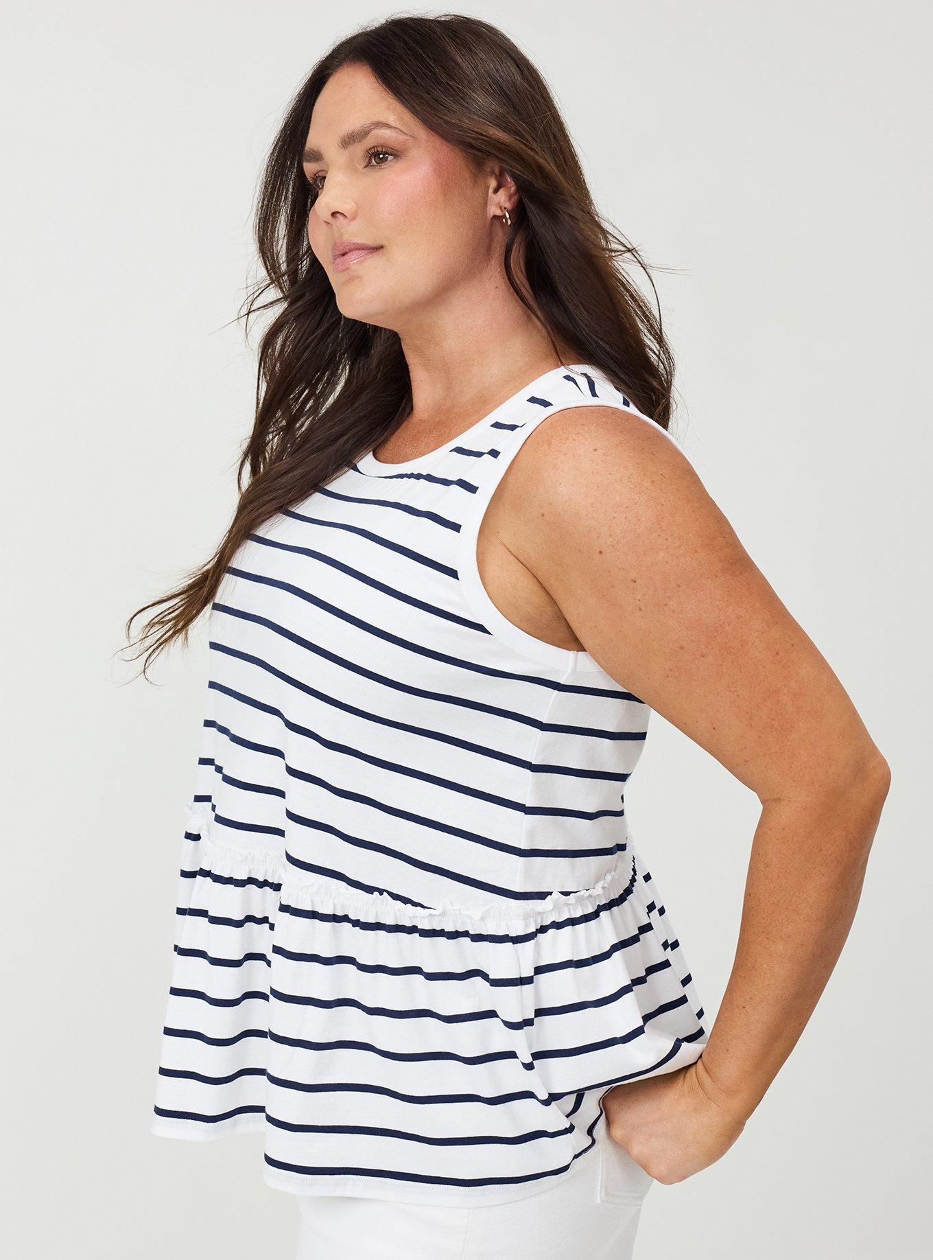 Cotton Crew Babydoll Top, PEACOAT STRIPE, alternate