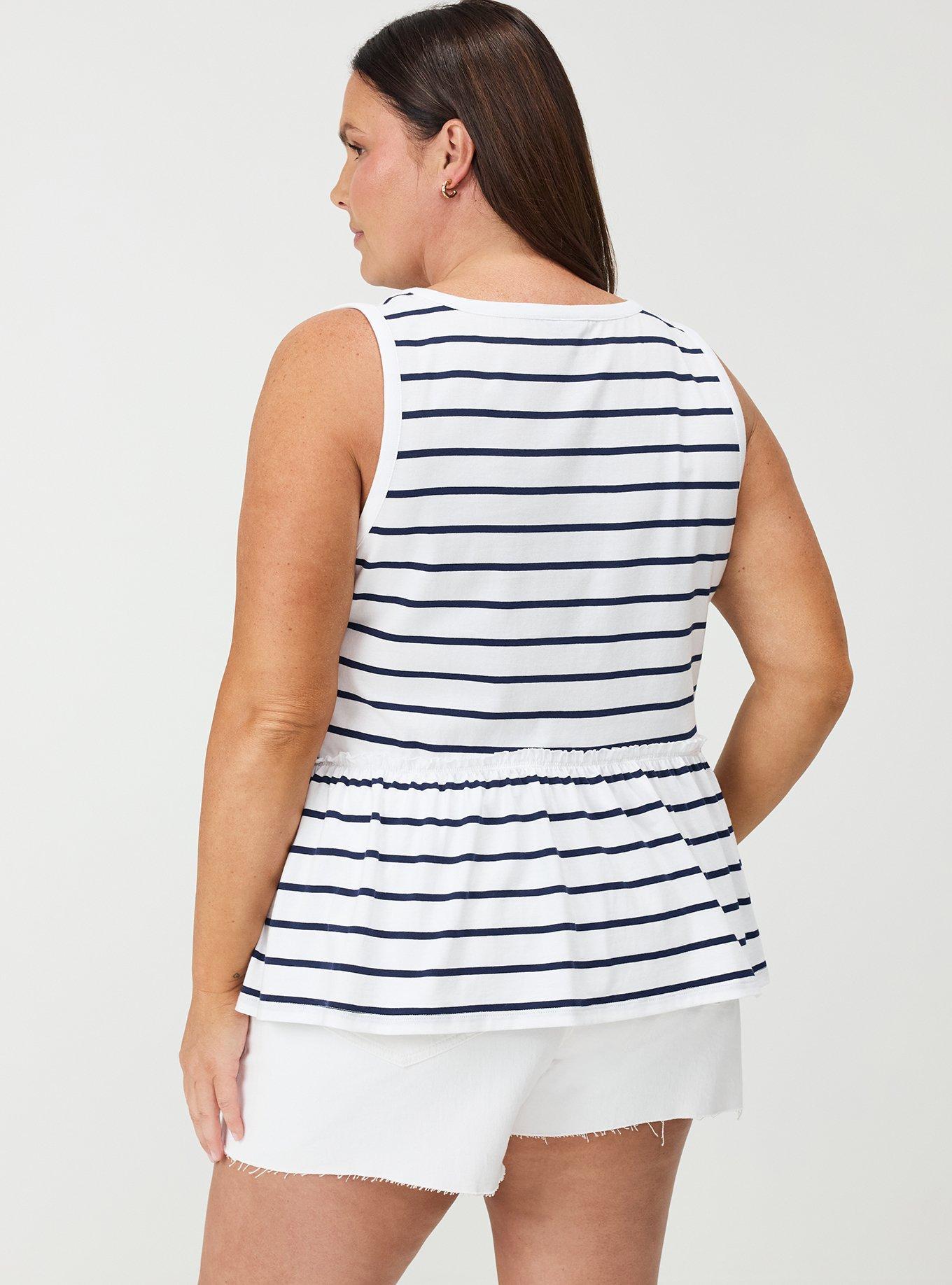 Cotton Crew Babydoll Top, PEACOAT STRIPE, alternate