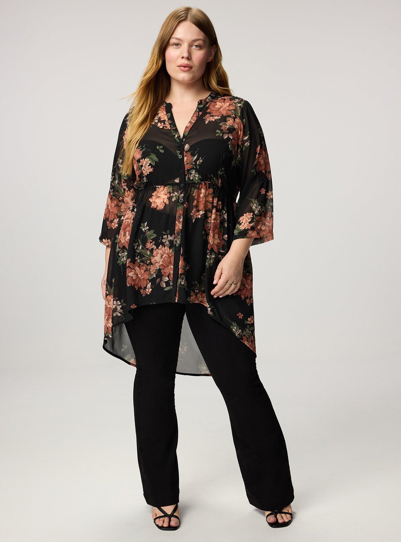 Lexie Hi-Low Tunic Babydoll Top, CELEBRATION FLORAL BLACK, alternate