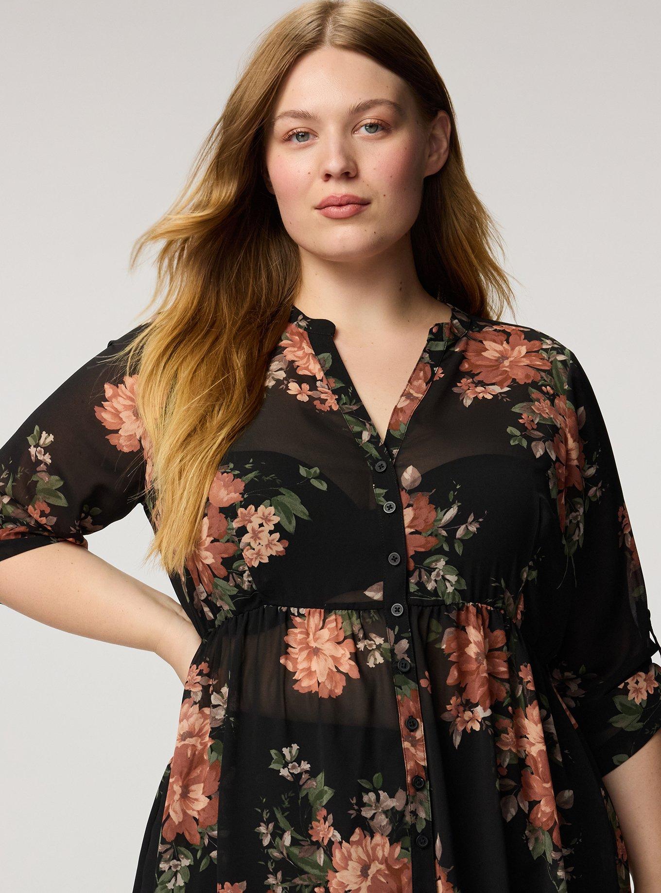 Lexie Hi-Low Tunic Babydoll Top, CELEBRATION FLORAL BLACK, alternate