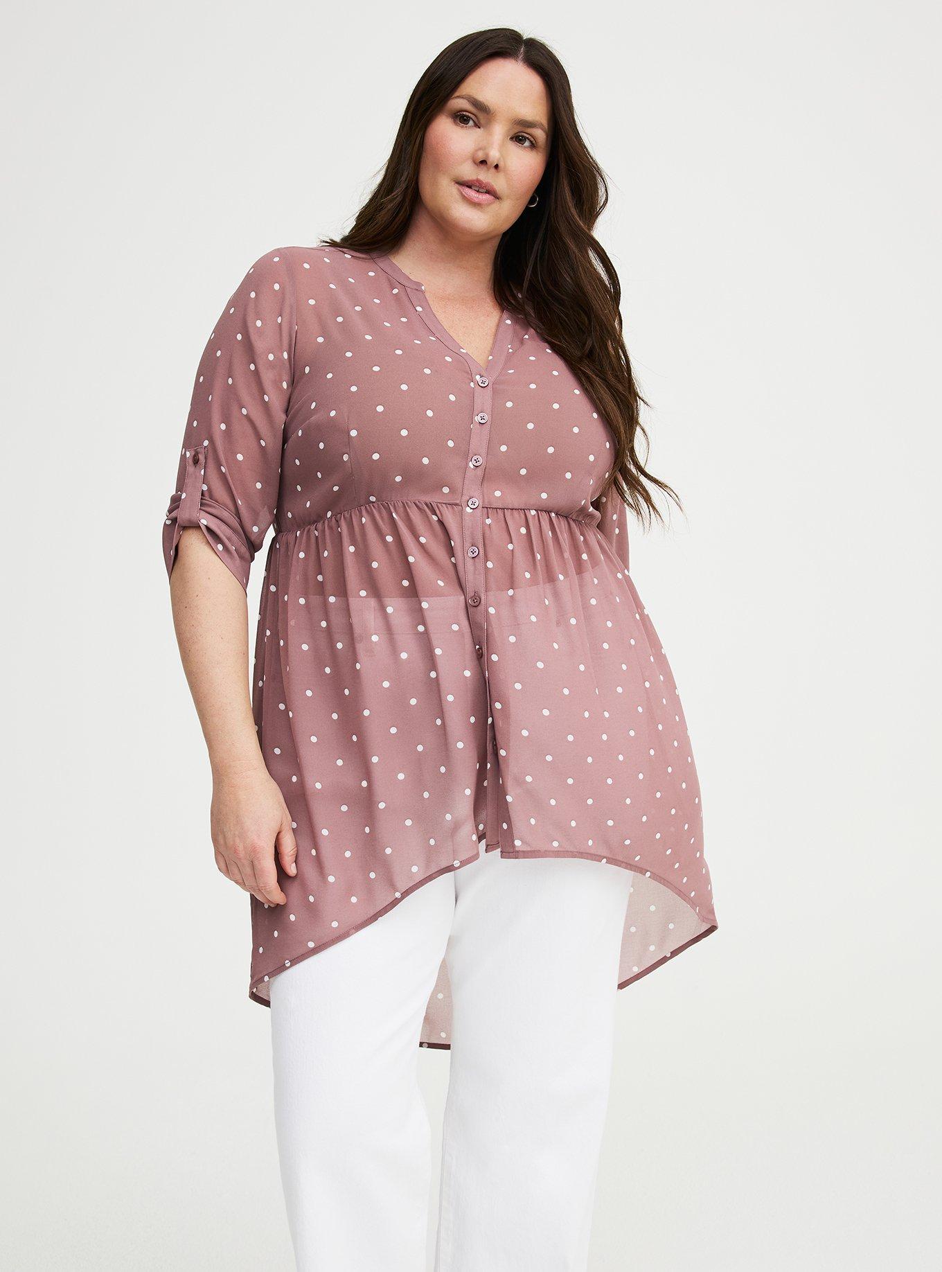 Lexie Babydoll Hi-Low Tunic Top, HONEY DOTS ROSE TAUPE, alternate