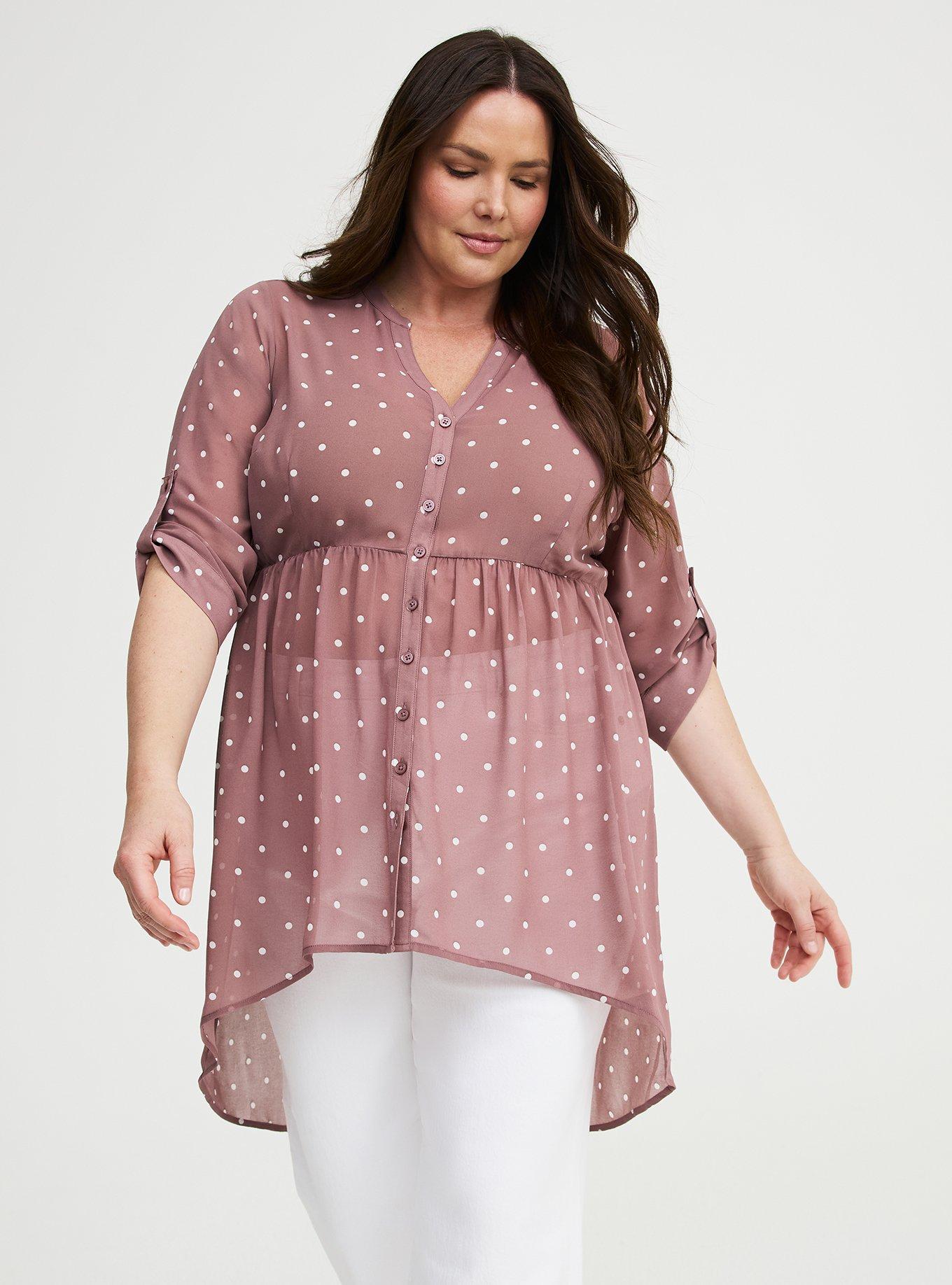 Lexie Babydoll Hi-Low Tunic Top, HONEY DOTS ROSE TAUPE, hi-res