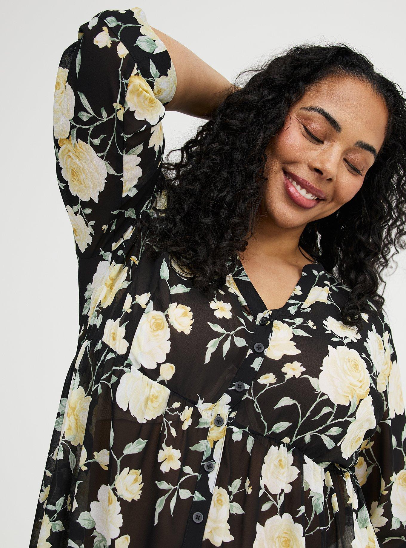 Lexie Babydoll Hi-Low Tunic Top, ROMANCE FLORAL BLACK, alternate