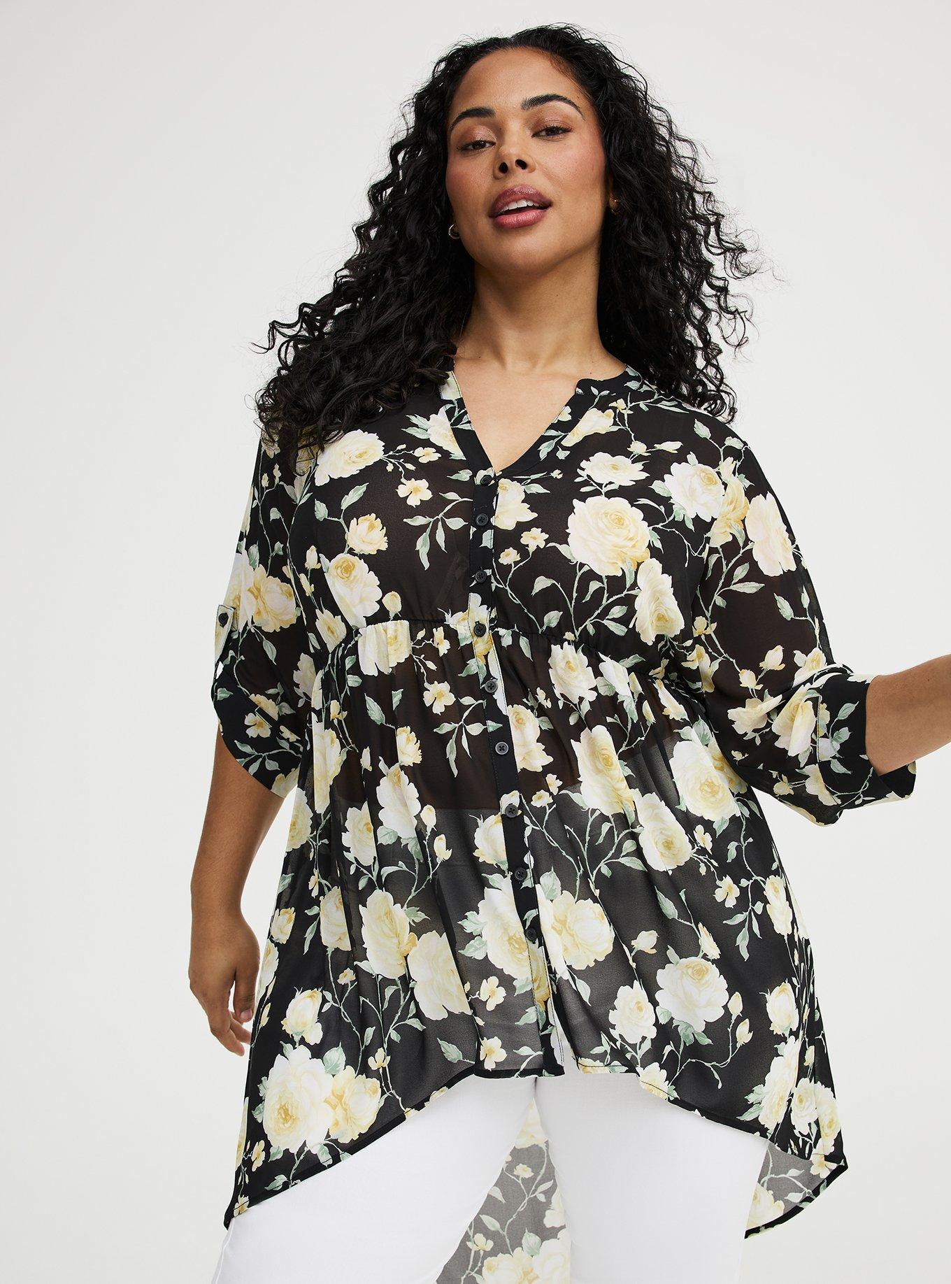 Lexie Babydoll Hi-Low Tunic Top, ROMANCE FLORAL BLACK, alternate