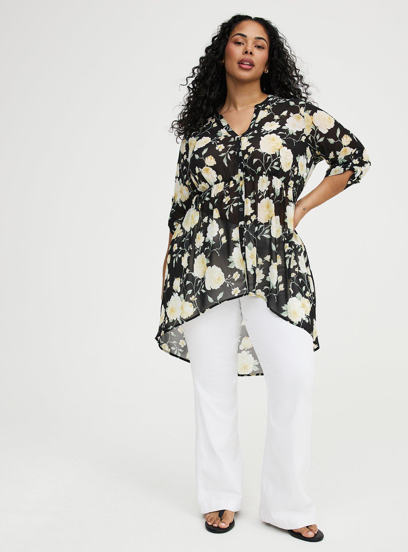 Lexie Babydoll Hi-Low Tunic Top, ROMANCE FLORAL BLACK, alternate