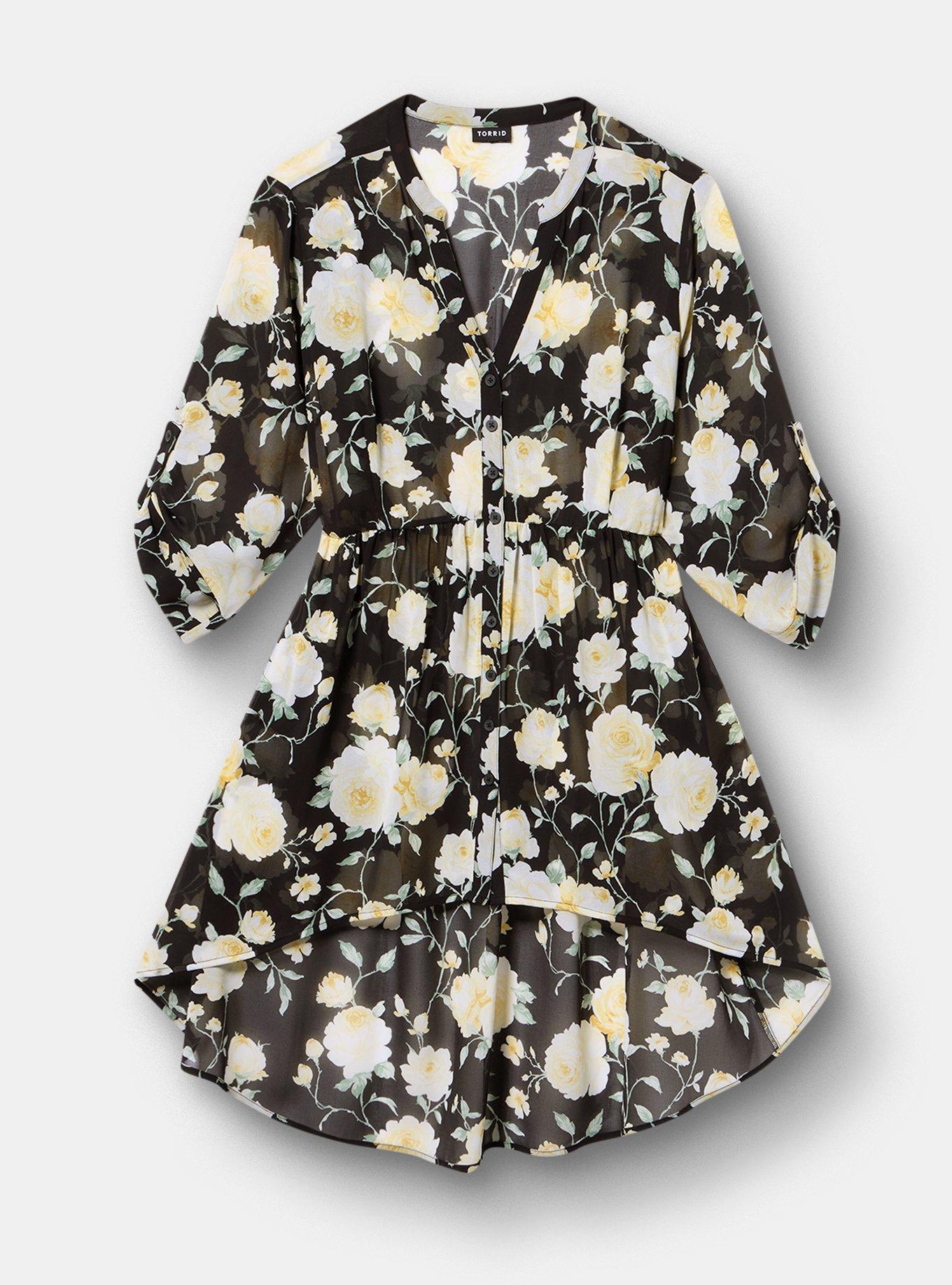 Lexie Babydoll Hi-Low Tunic Top, ROMANCE FLORAL BLACK, hi-res