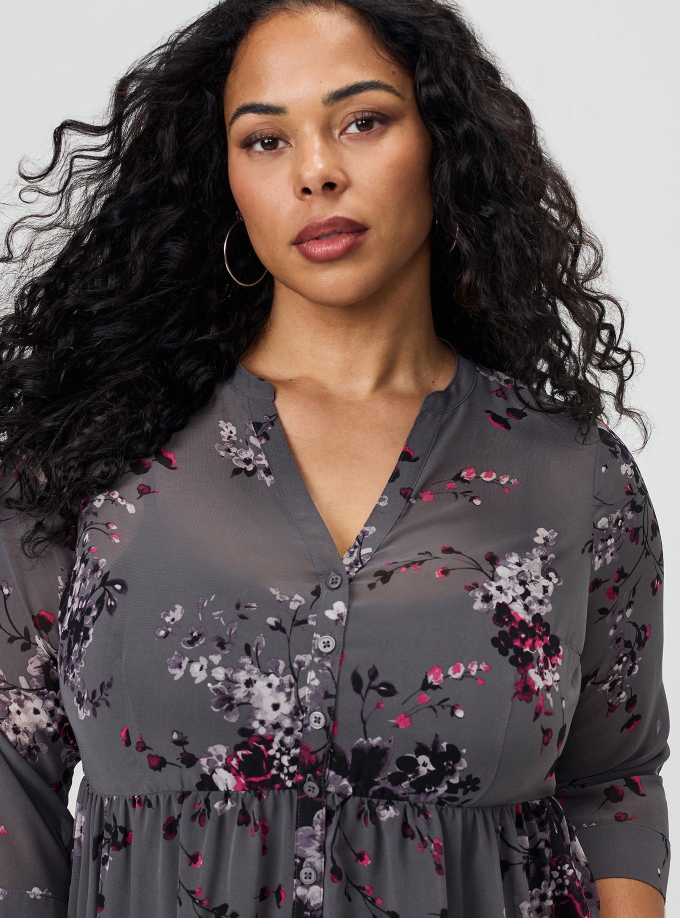 Plus Size Lexie Hi-Low Tunic Babydoll Top, UPON FLOWERS FLORAL GREY, alternate
