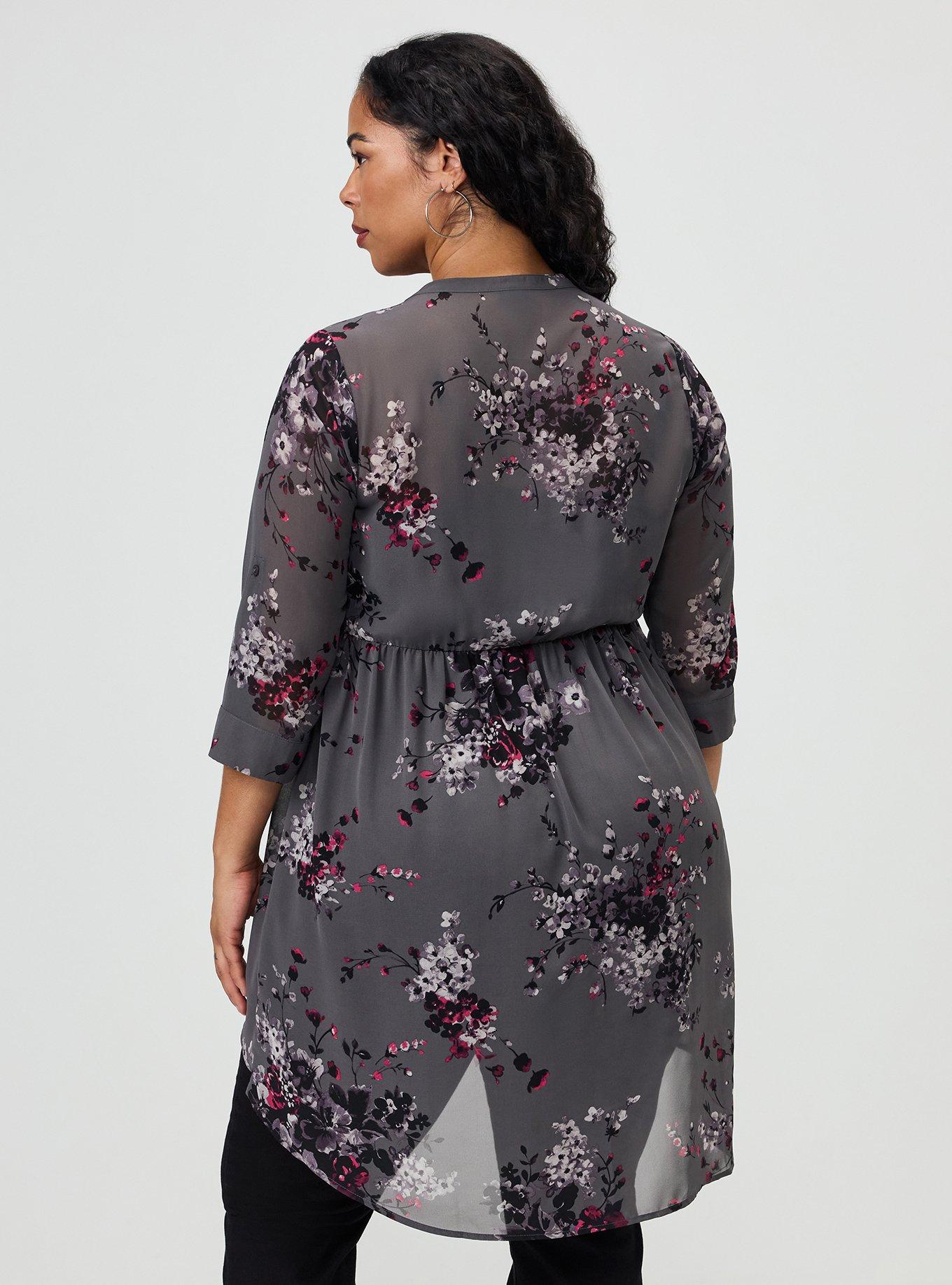 Plus Size Lexie Hi-Low Tunic Babydoll Top, UPON FLOWERS FLORAL GREY, alternate