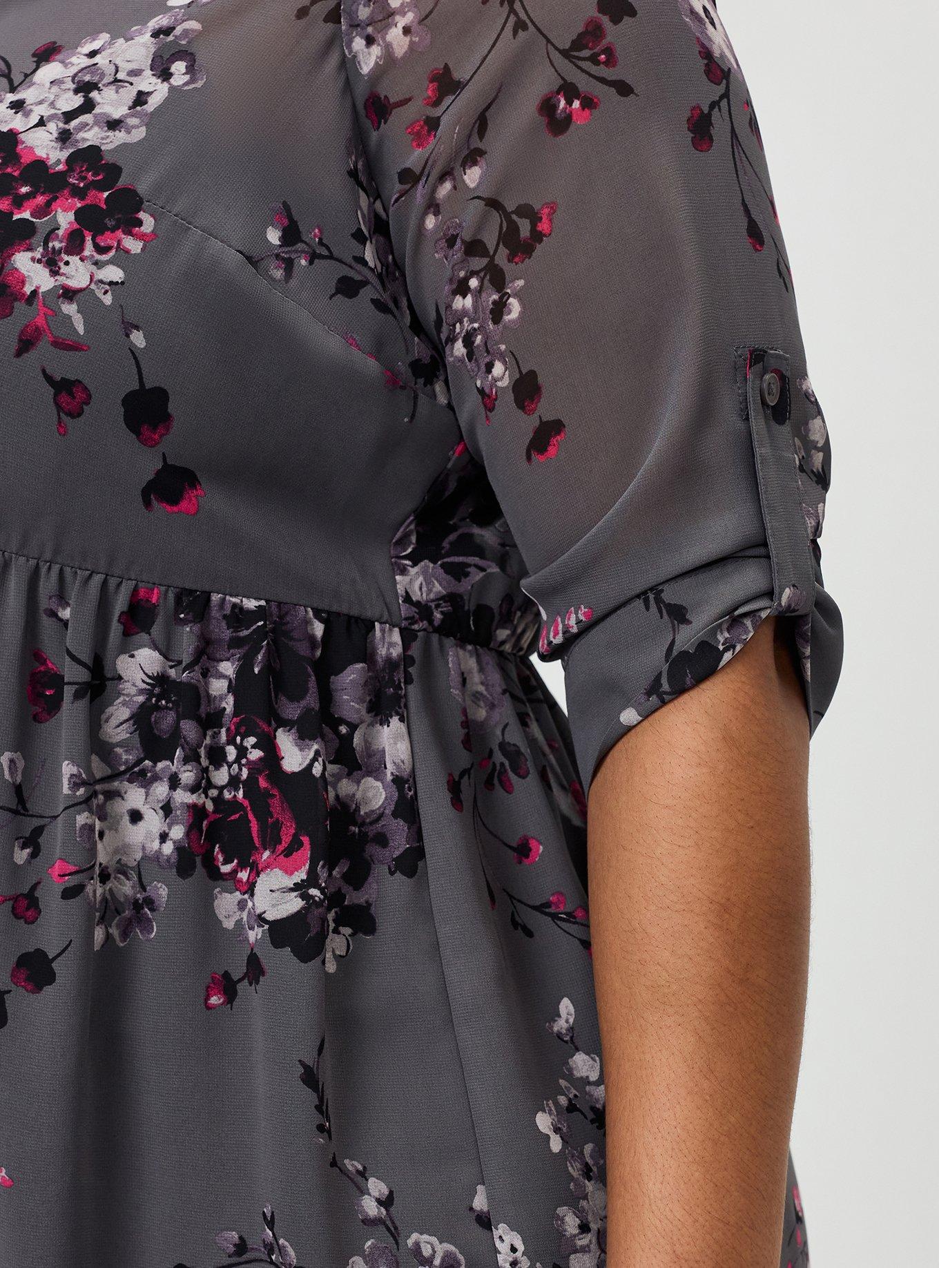 Plus Size Lexie Hi-Low Tunic Babydoll Top, UPON FLOWERS FLORAL GREY, alternate