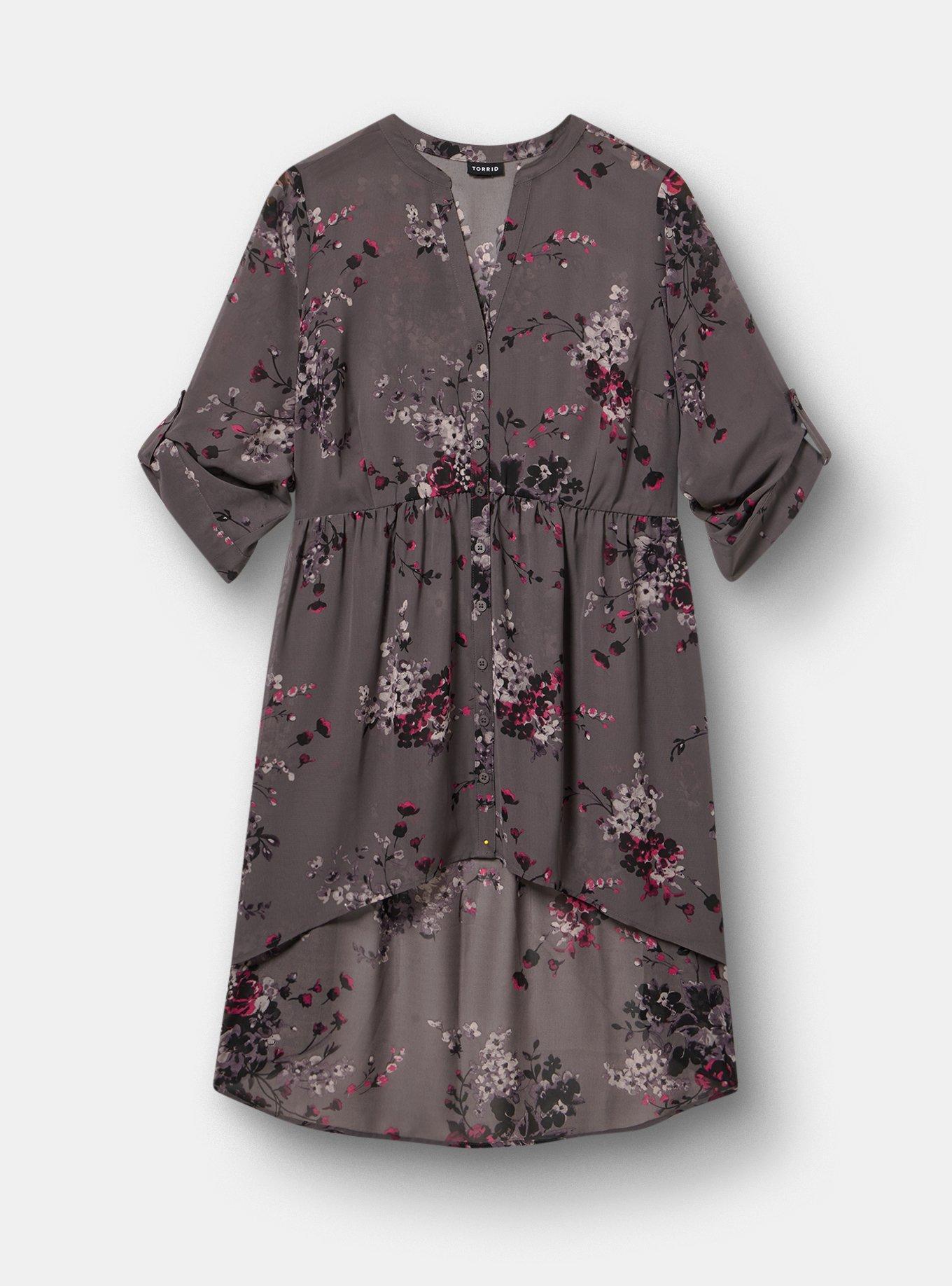 Plus Size Lexie Hi-Low Tunic Babydoll Top, UPON FLOWERS FLORAL GREY, flat