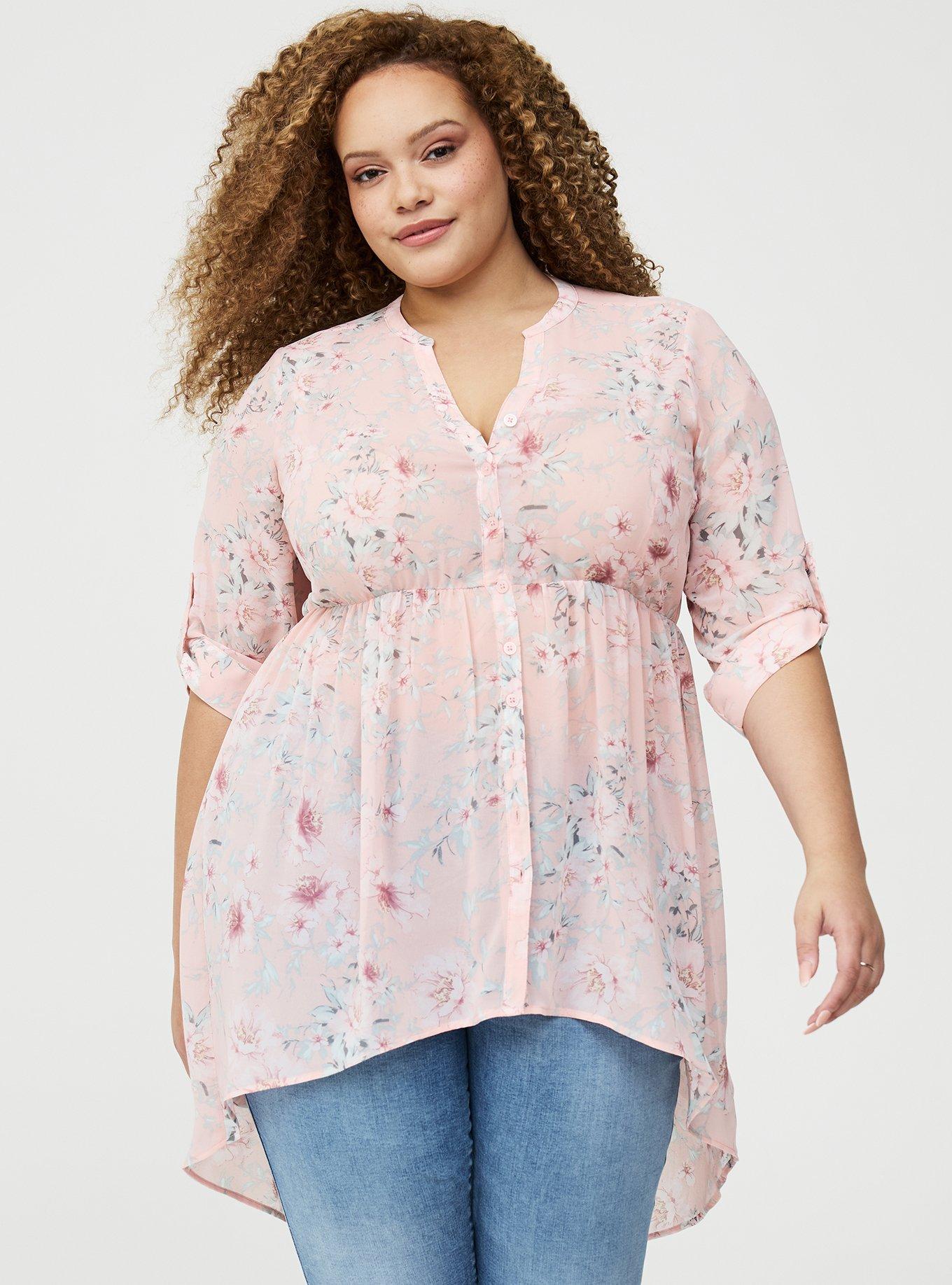 Lexie Babydoll Hi-Low Tunic Top, LOLLA FLORAL PINK, hi-res